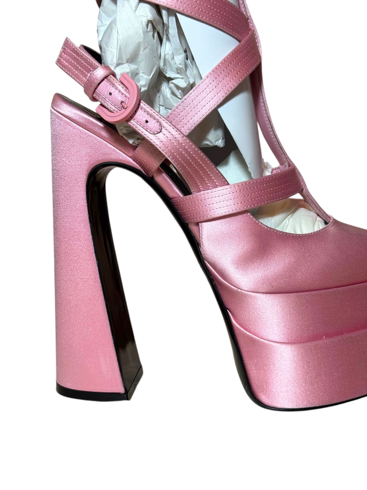 Sandali platform Versace in raso rosa – Modello Medusa Aevitas – Taglia 38 – Made in Italy
