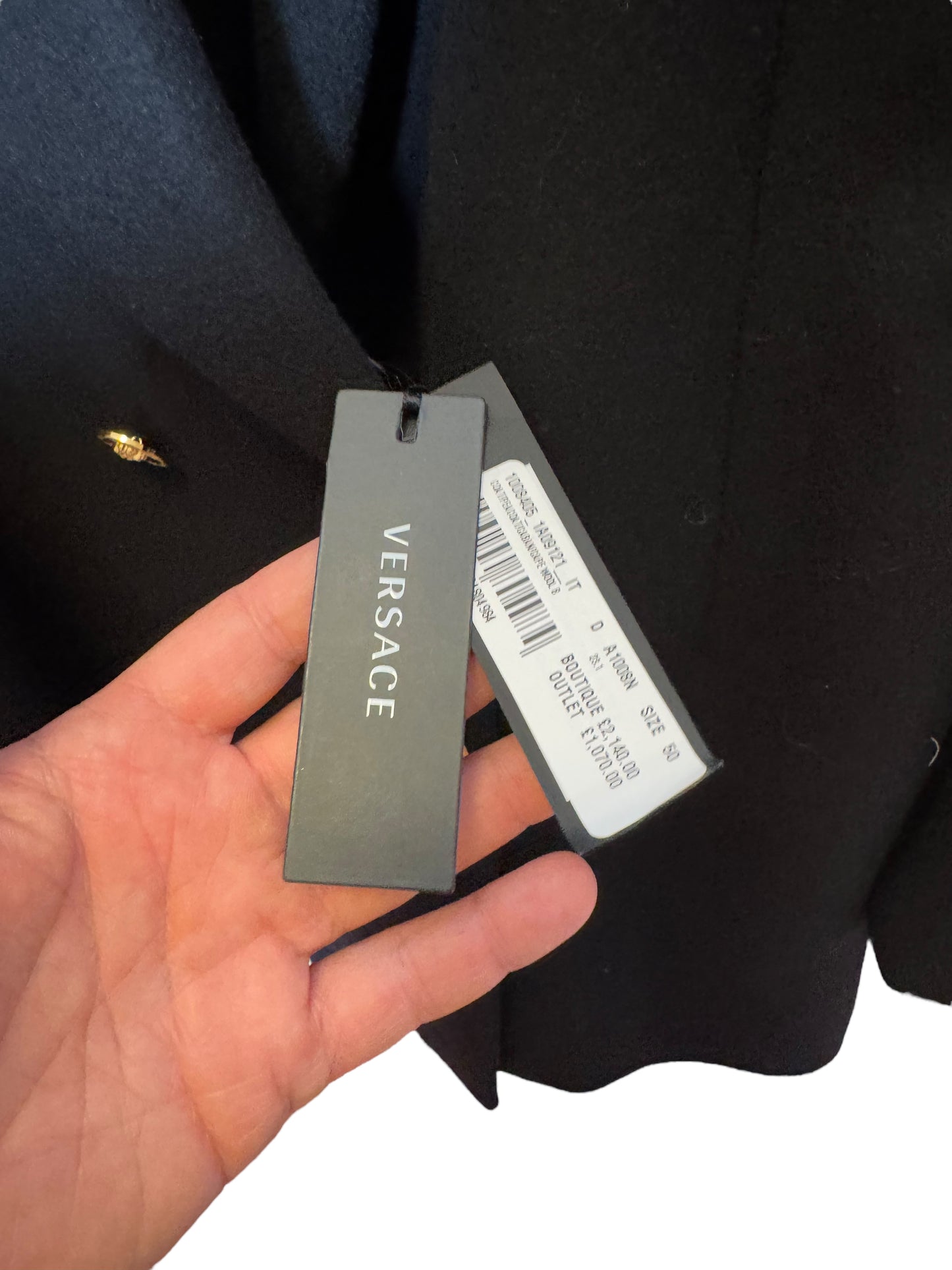 Cappotto doppiopetto uomo Versace nero lana tg. 50 bottoni Medusa oro