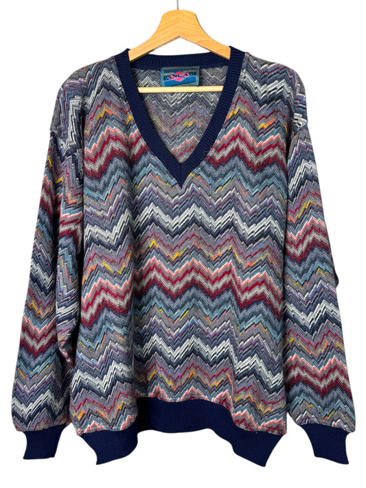 Maglione vintage Pancari Made in Italy multicolor zig zag lana Tg. 54