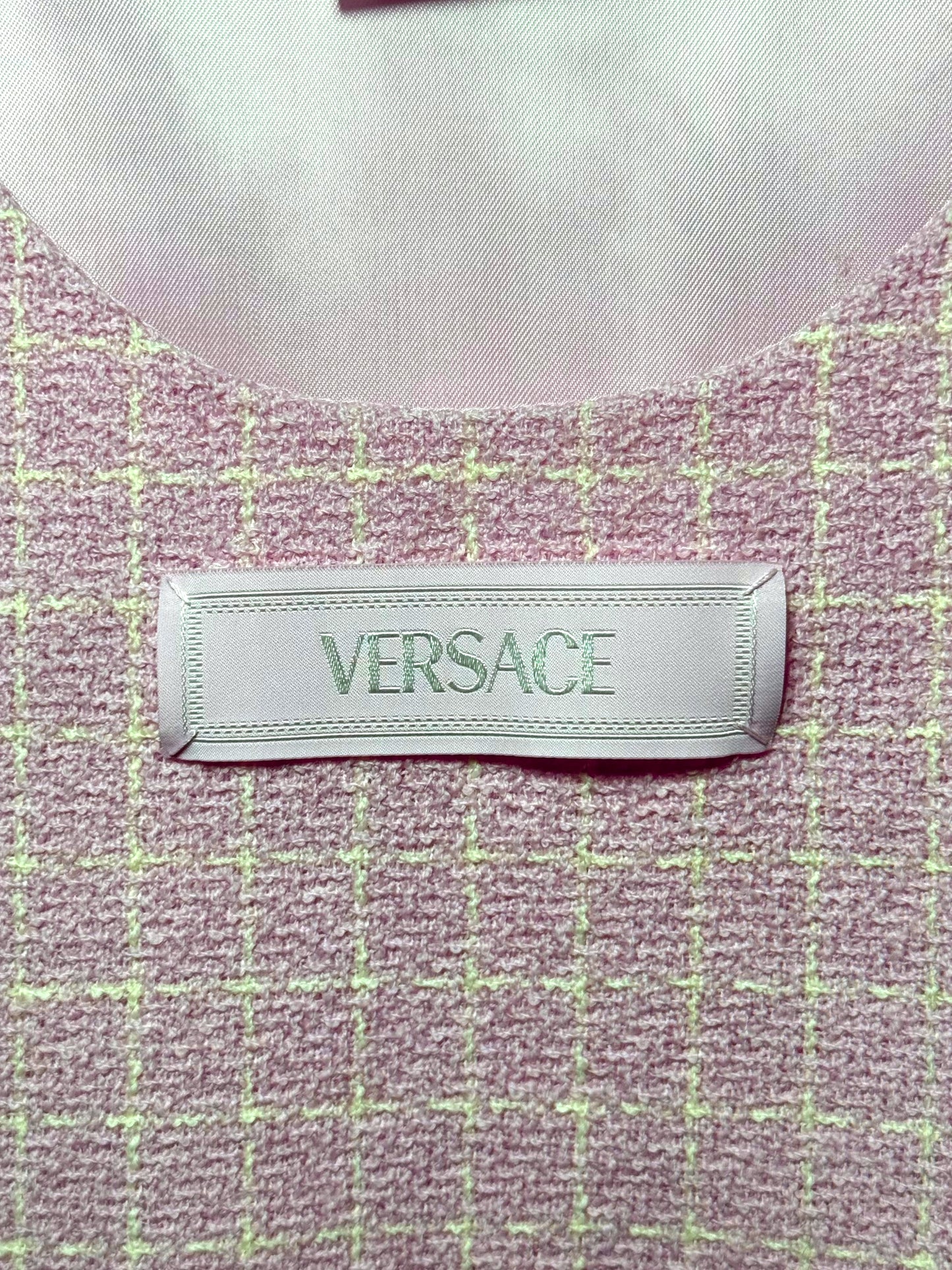 Versace Gilet Uomo Rosa Tweed con Logo - Made in Italy