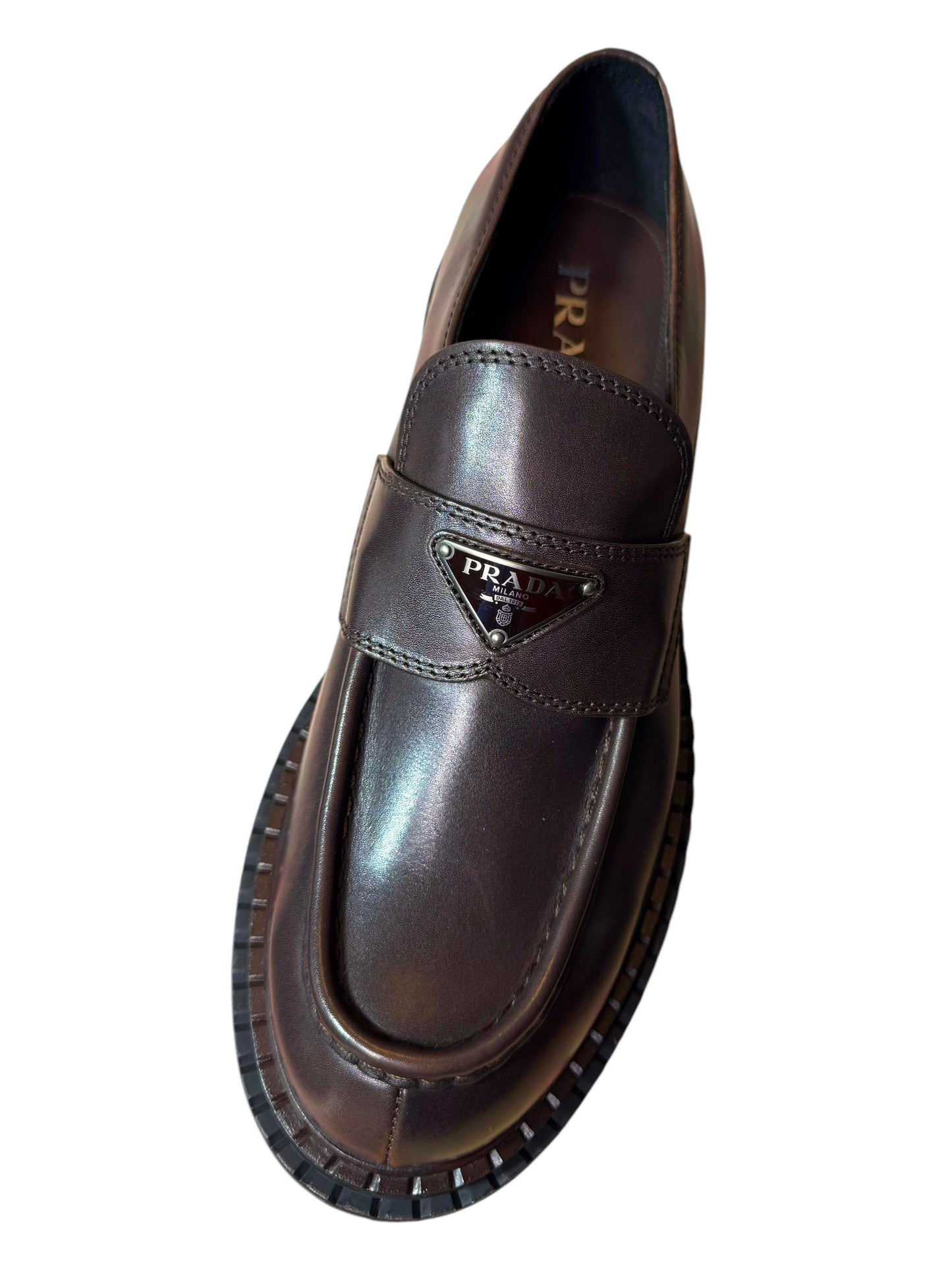 Prada Monolith mocassini in pelle marrone – Taglia 42,5 – Con leggere imperfezioni