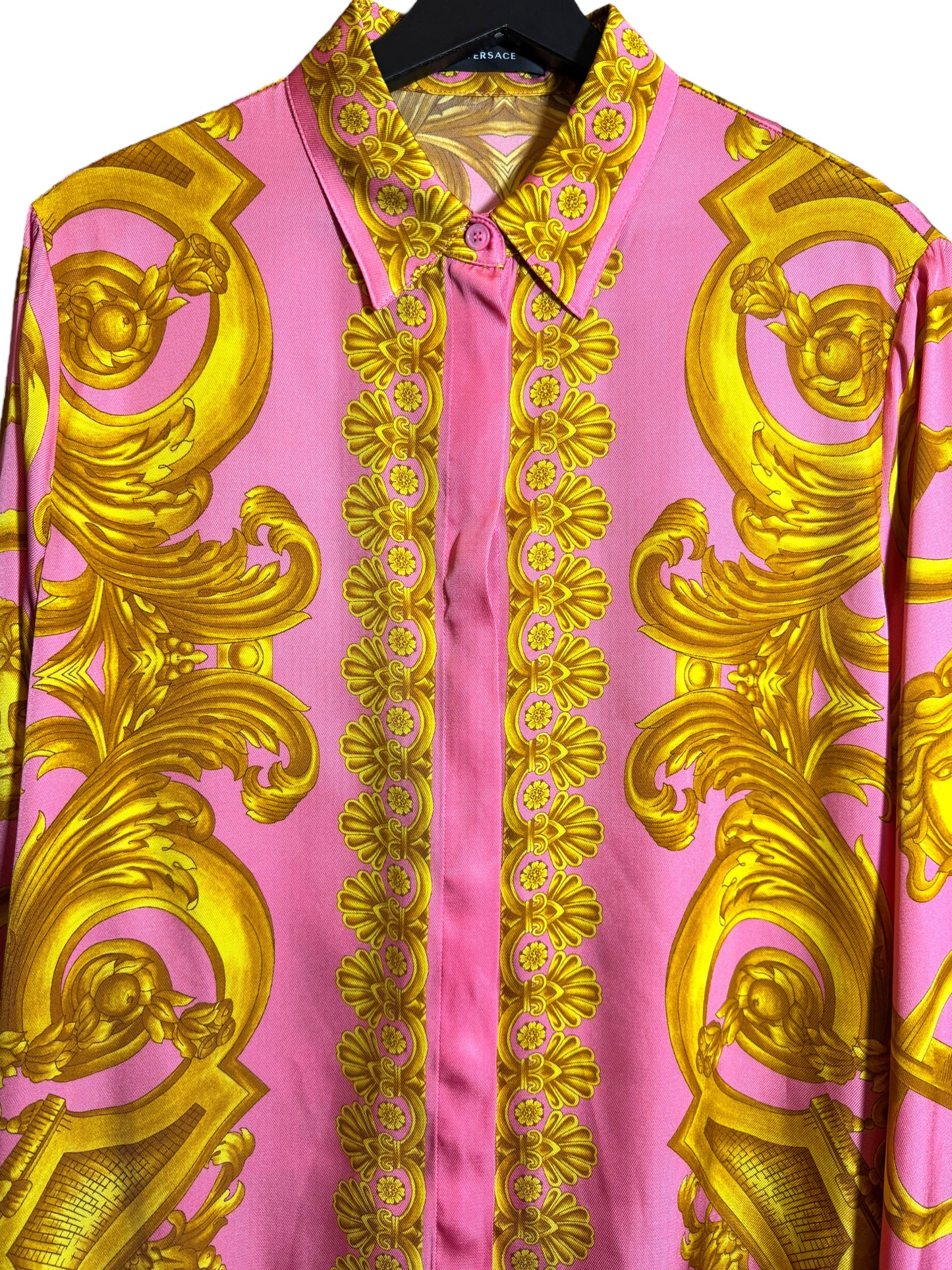 Camicia Versace Rosa - Taglia 46 - Stampa Barocca e Dettagli Medusa