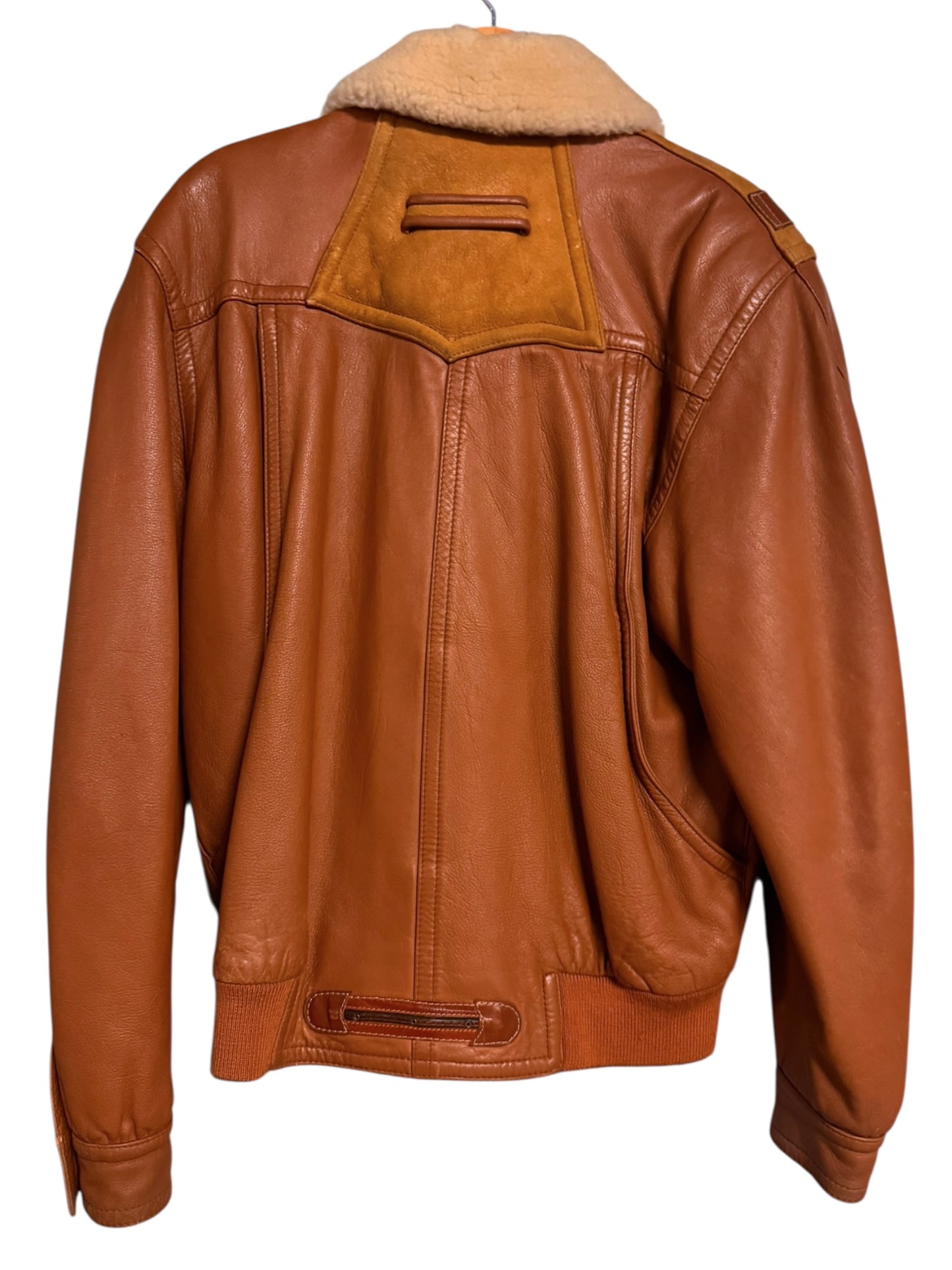 Giacca vintage Pancaldi in pelle ovina con colletto shearling made in Italy — foto 12