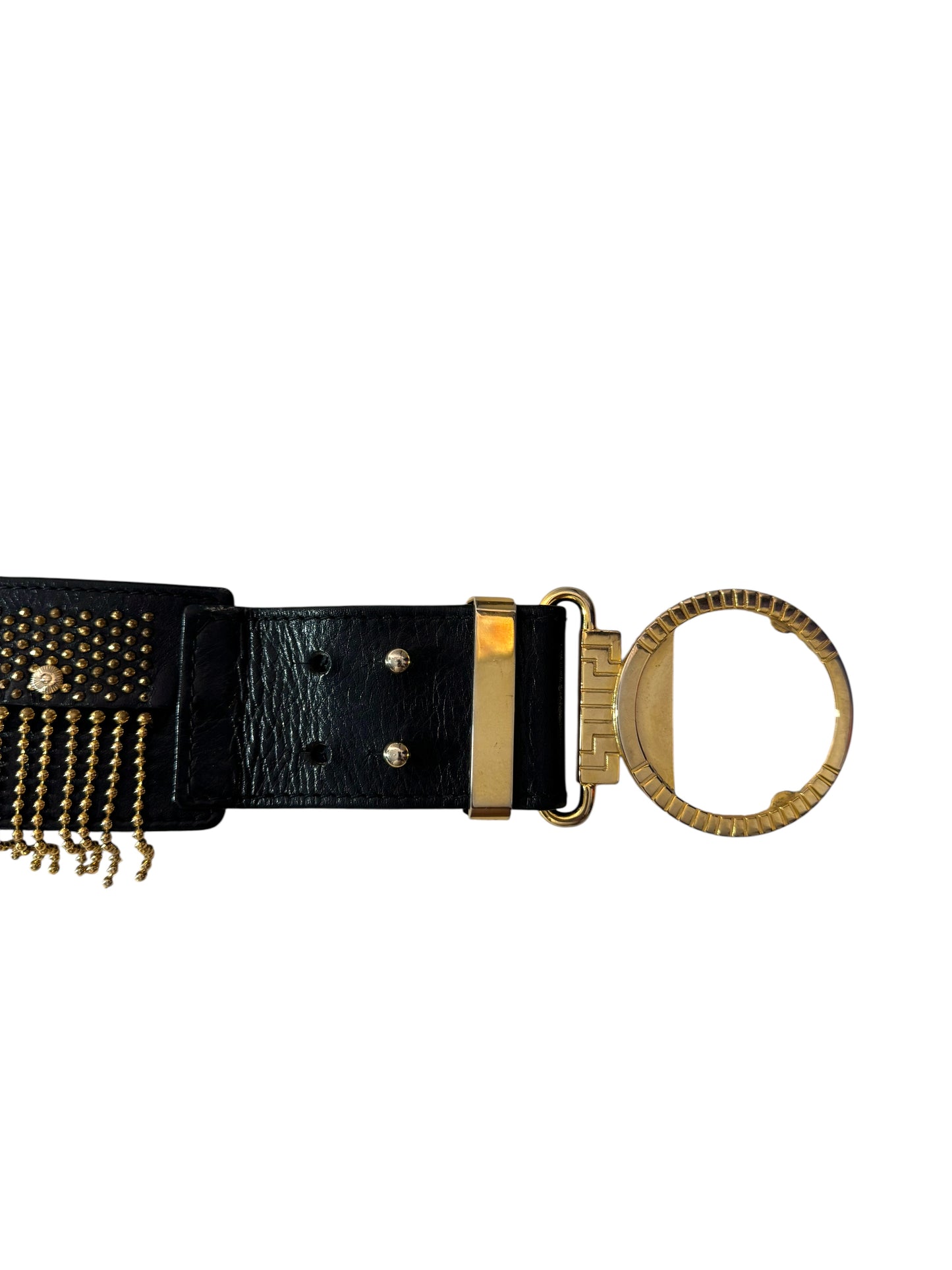 Gianni Versace Cintura Vintage Anni ‘90 in Pelle con Medusa e Frange Dorate