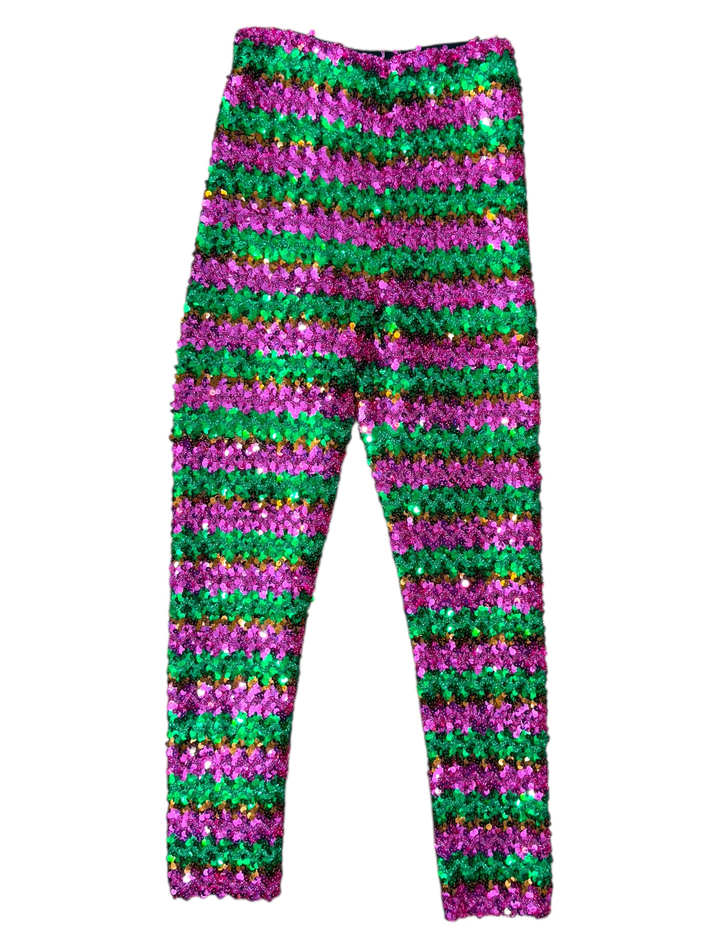 Gucci pantaloni donna S a righe paillettes rosa/verde - Made in Italy