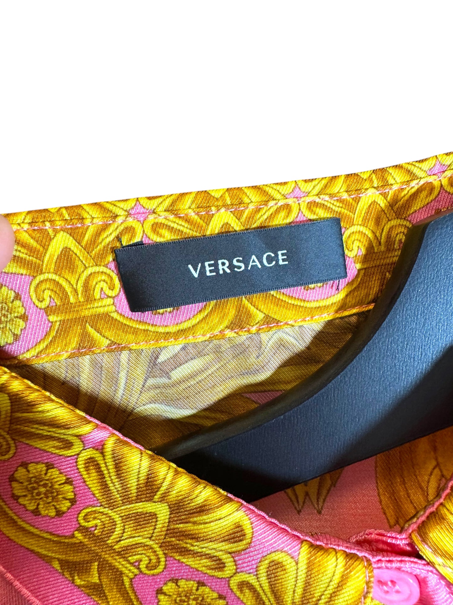 Camicia Versace Rosa - Taglia 46 - Stampa Barocca e Dettagli Medusa