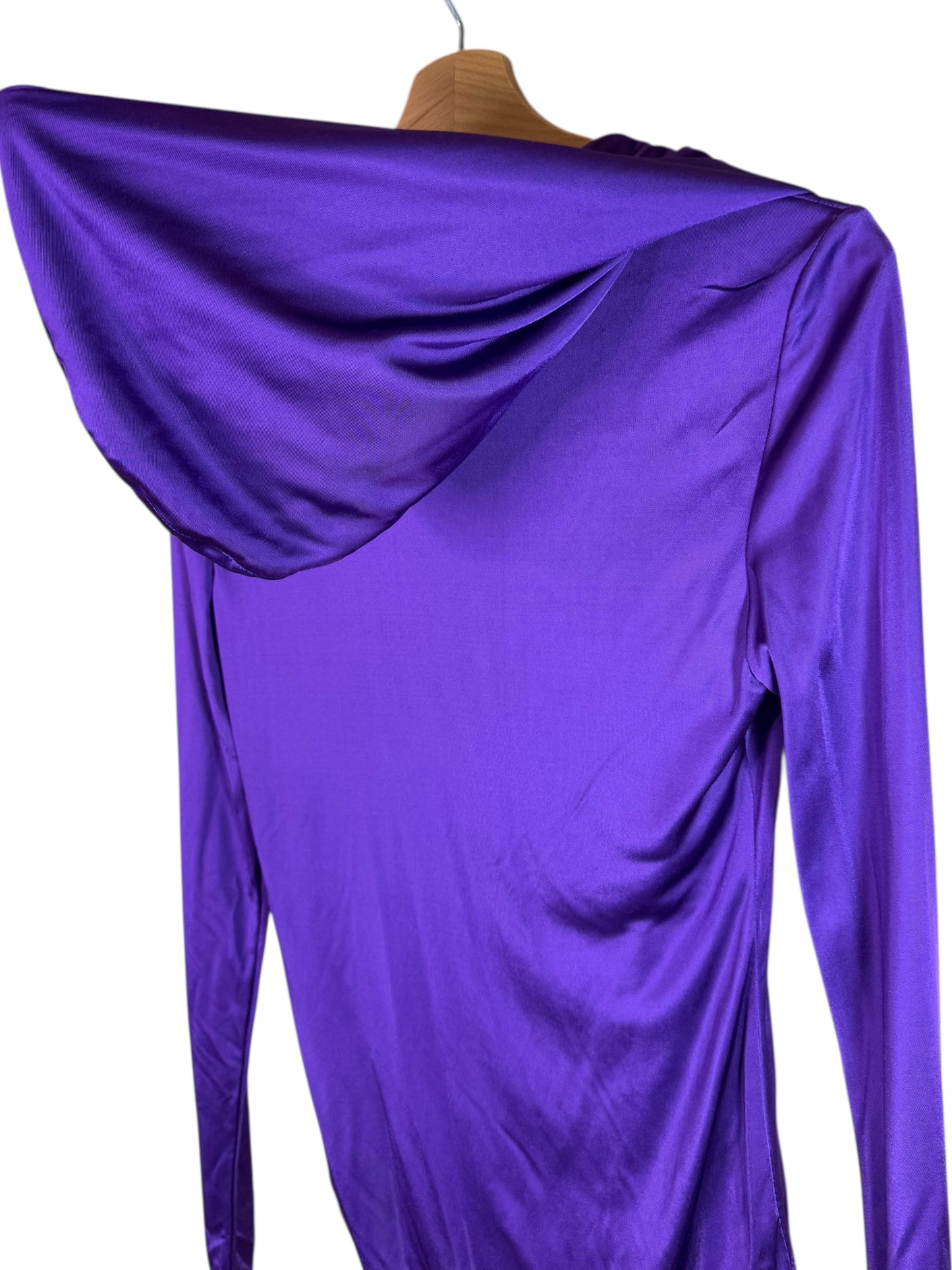 Versace Body Lilla con Cappuccio e Scollo Profondo Drappeggiato - Taglia 40