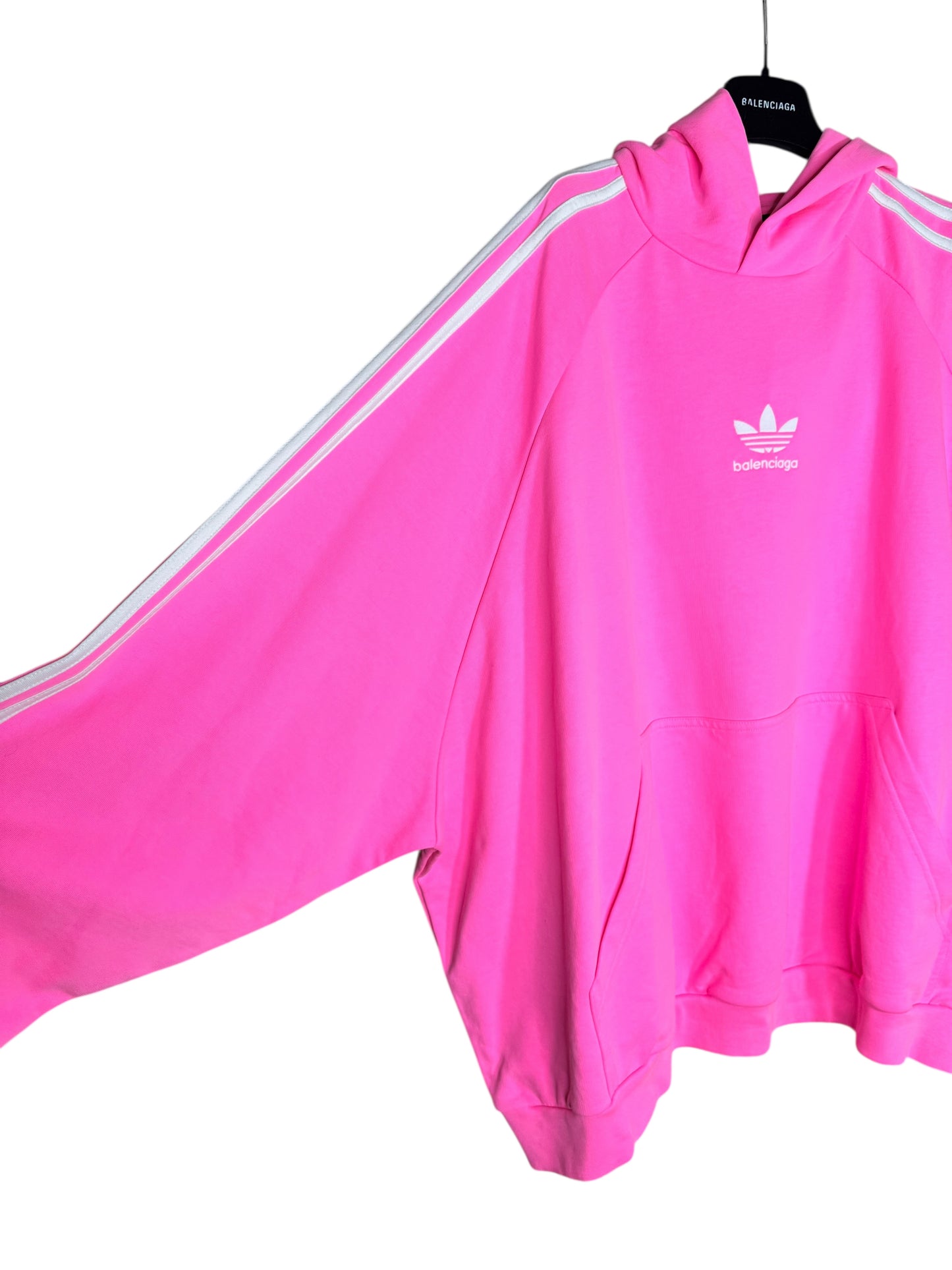 Felpa Balenciaga x Adidas rosa fluo con cappuccio e bande laterali - taglia 3 (fit L- XL–XXL)