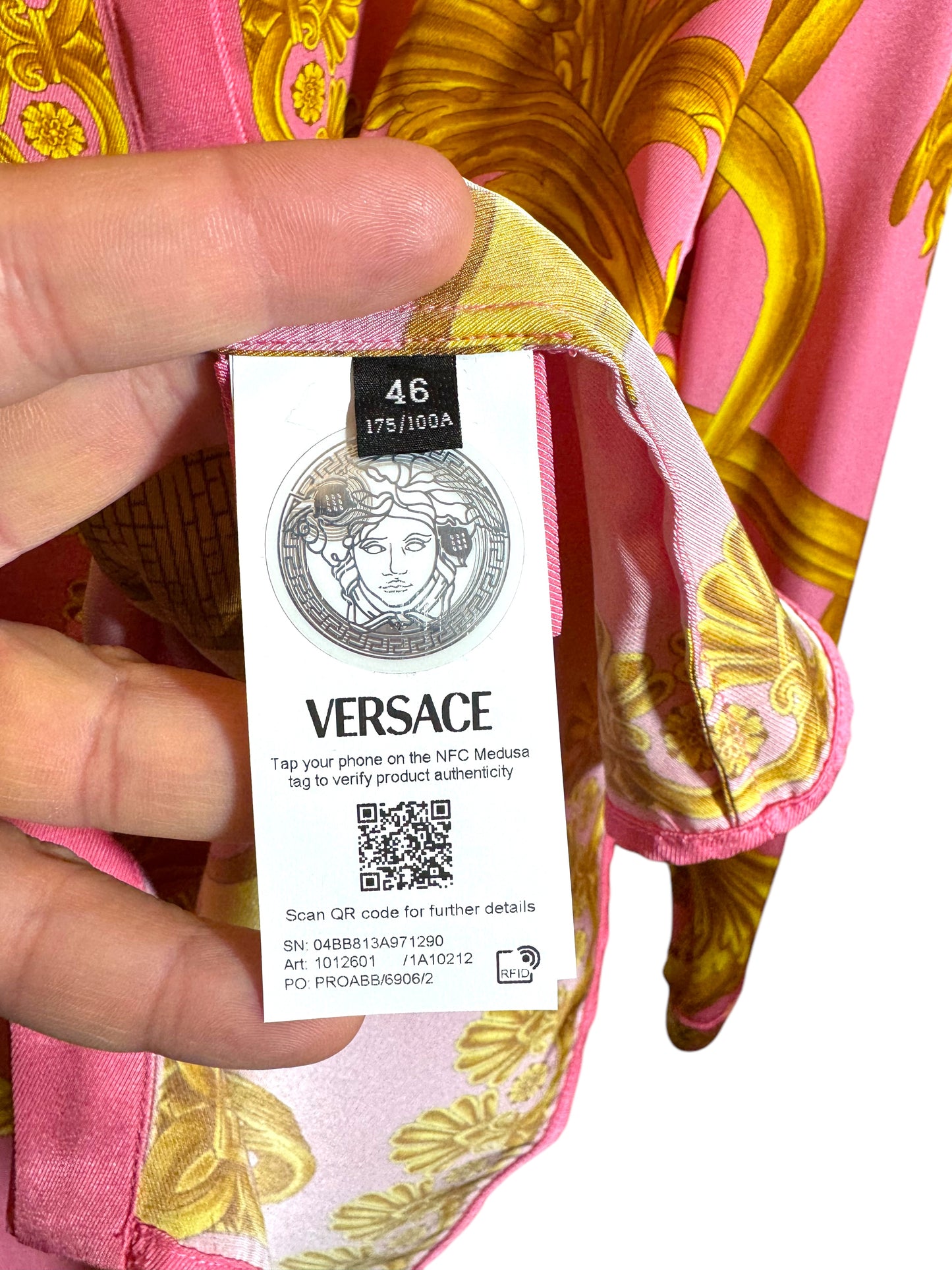 Camicia Versace Rosa - Taglia 46 - Stampa Barocca e Dettagli Medusa