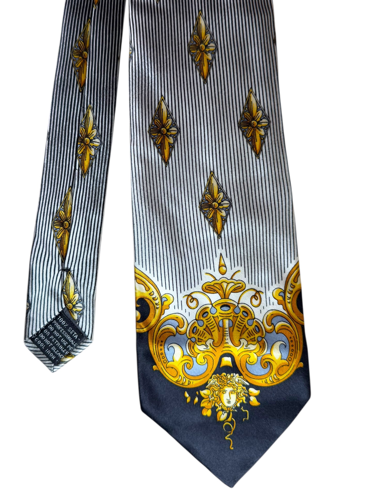 Cravatta vintage Gianni Versace rigata barocca Medusa seta 100% Made in Italy
