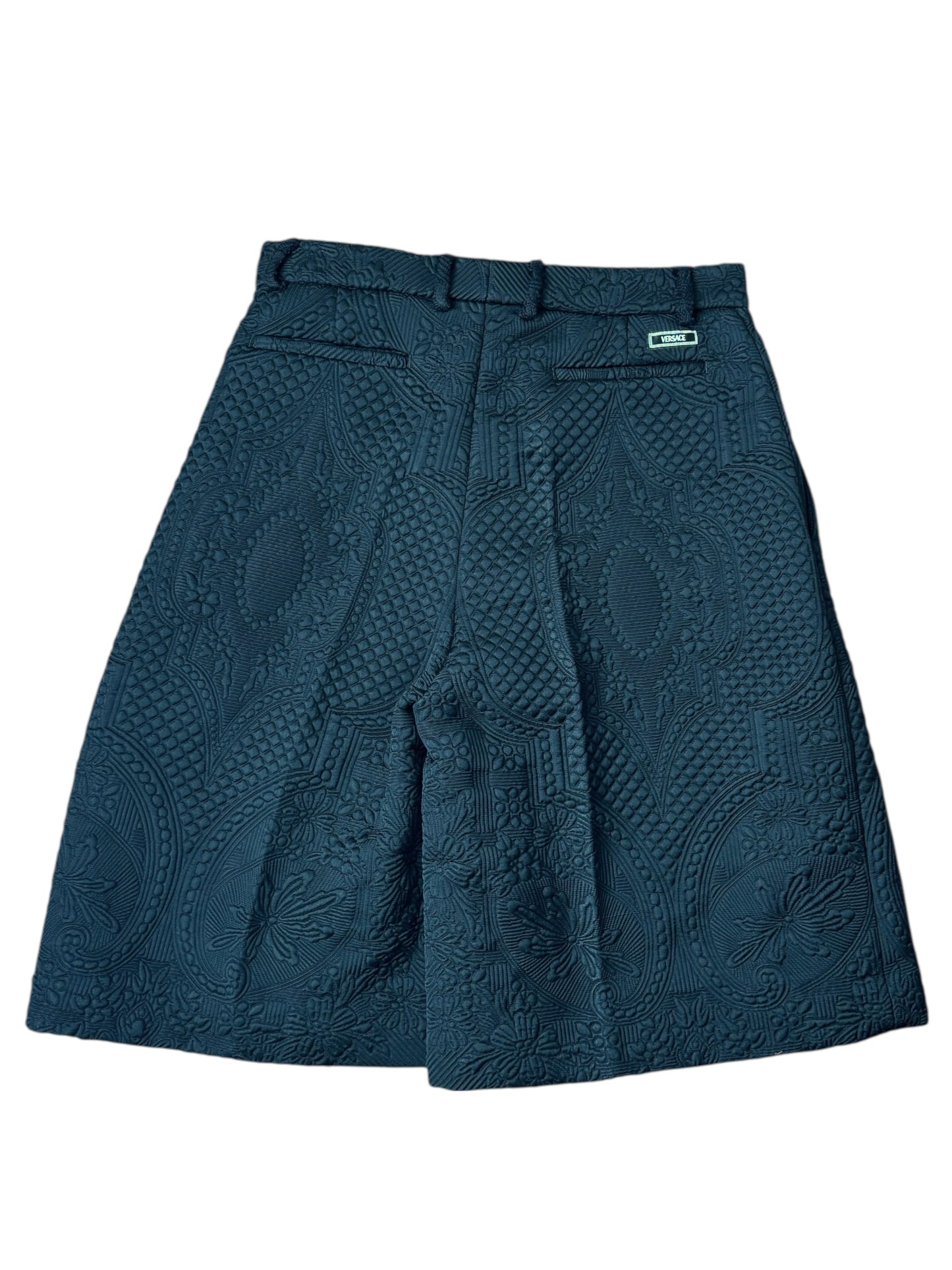 Versace bermuda uomo jacquard nero con motivo floreale – Made in Italy.