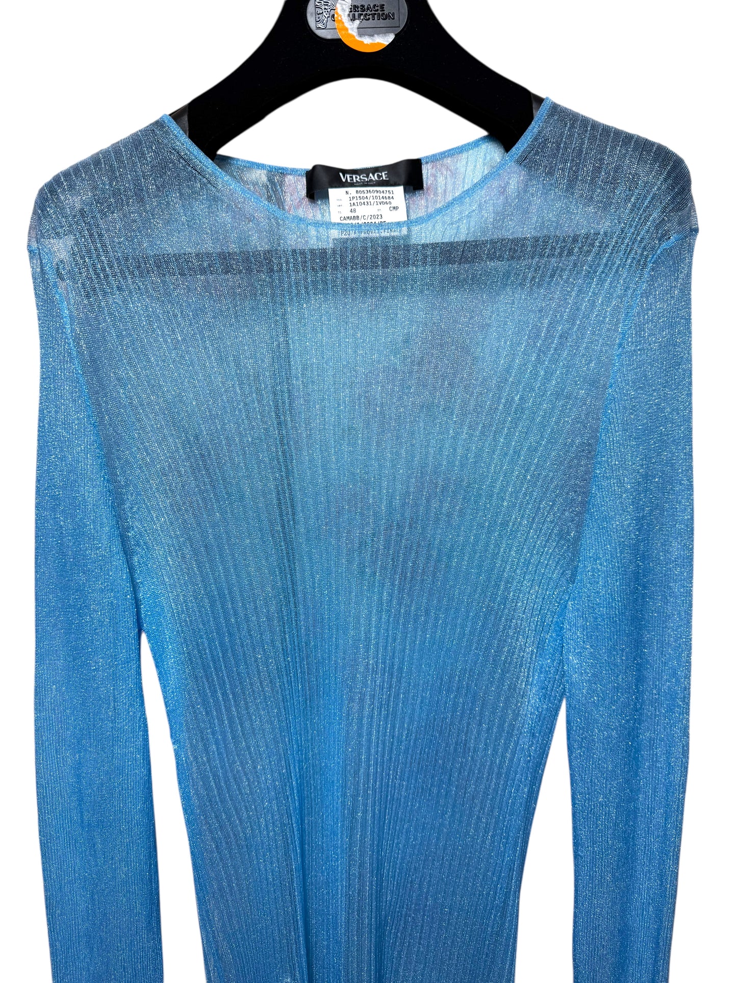 Versace Maglia Uomo Azzurra Lurex Trasparente Made in Italy Tg. 48