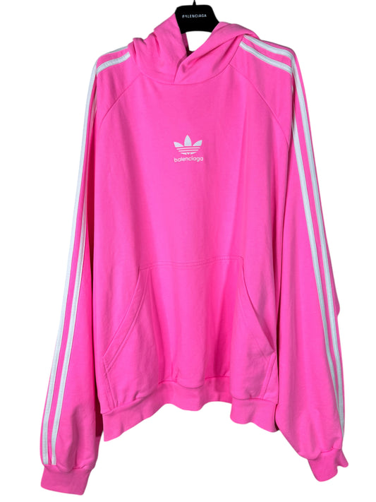 Felpa Balenciaga x Adidas rosa fluo con cappuccio e bande laterali - taglia 3 (fit L- XL–XXL)
