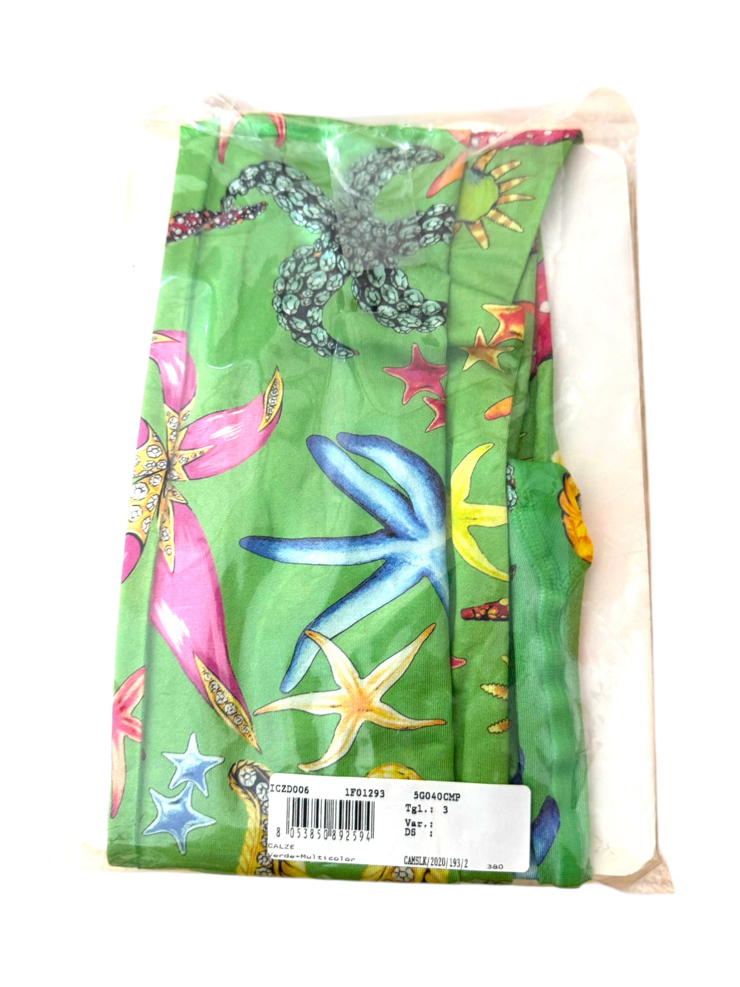 Versace Collant donna stampa “Trésor de la Mer” verde – Taglia 3 – Nuovi senza etichette