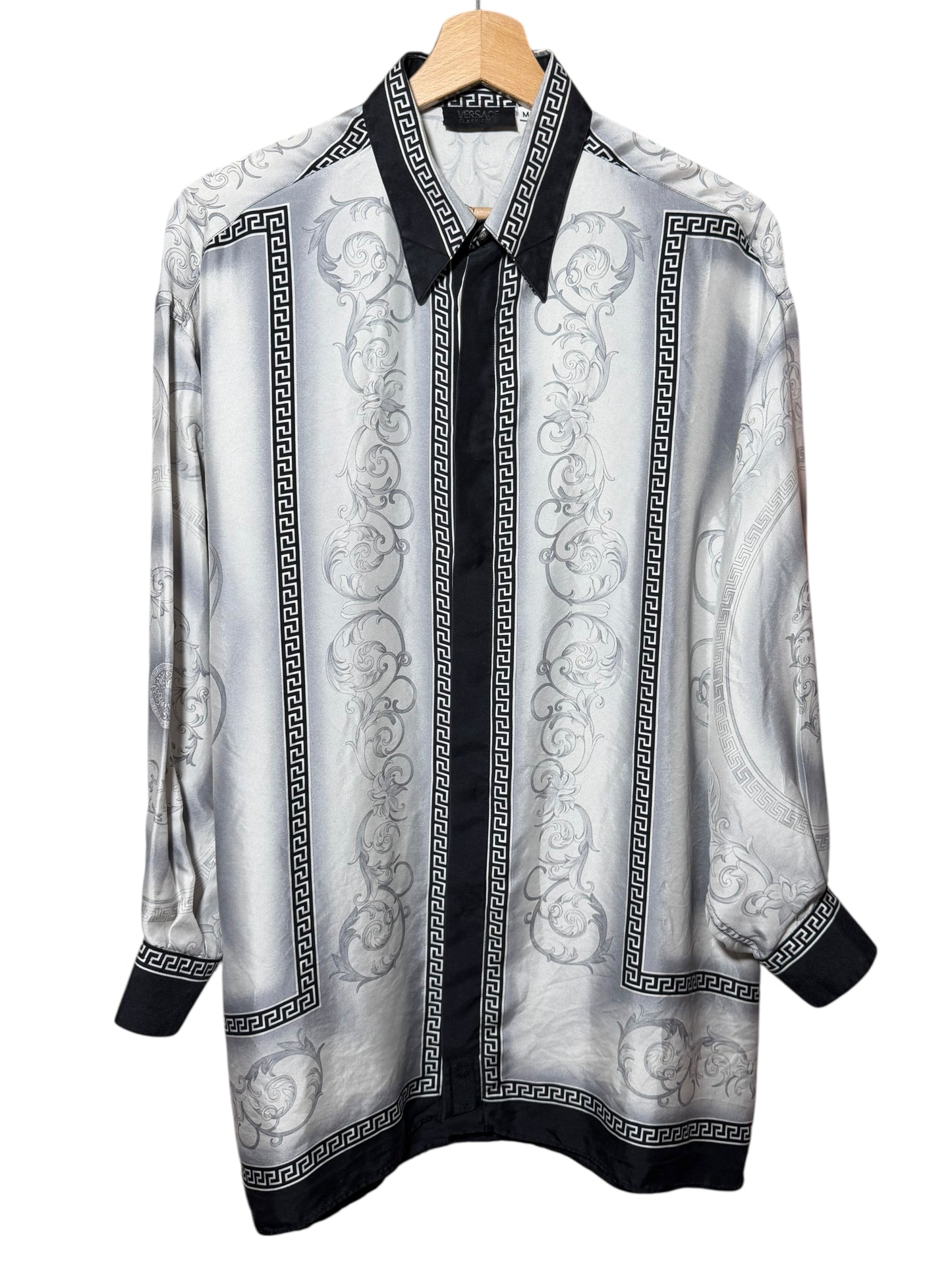 Camicia Donna Vintage Versace Classic V2 100% Seta Barocca Grigia Nera M