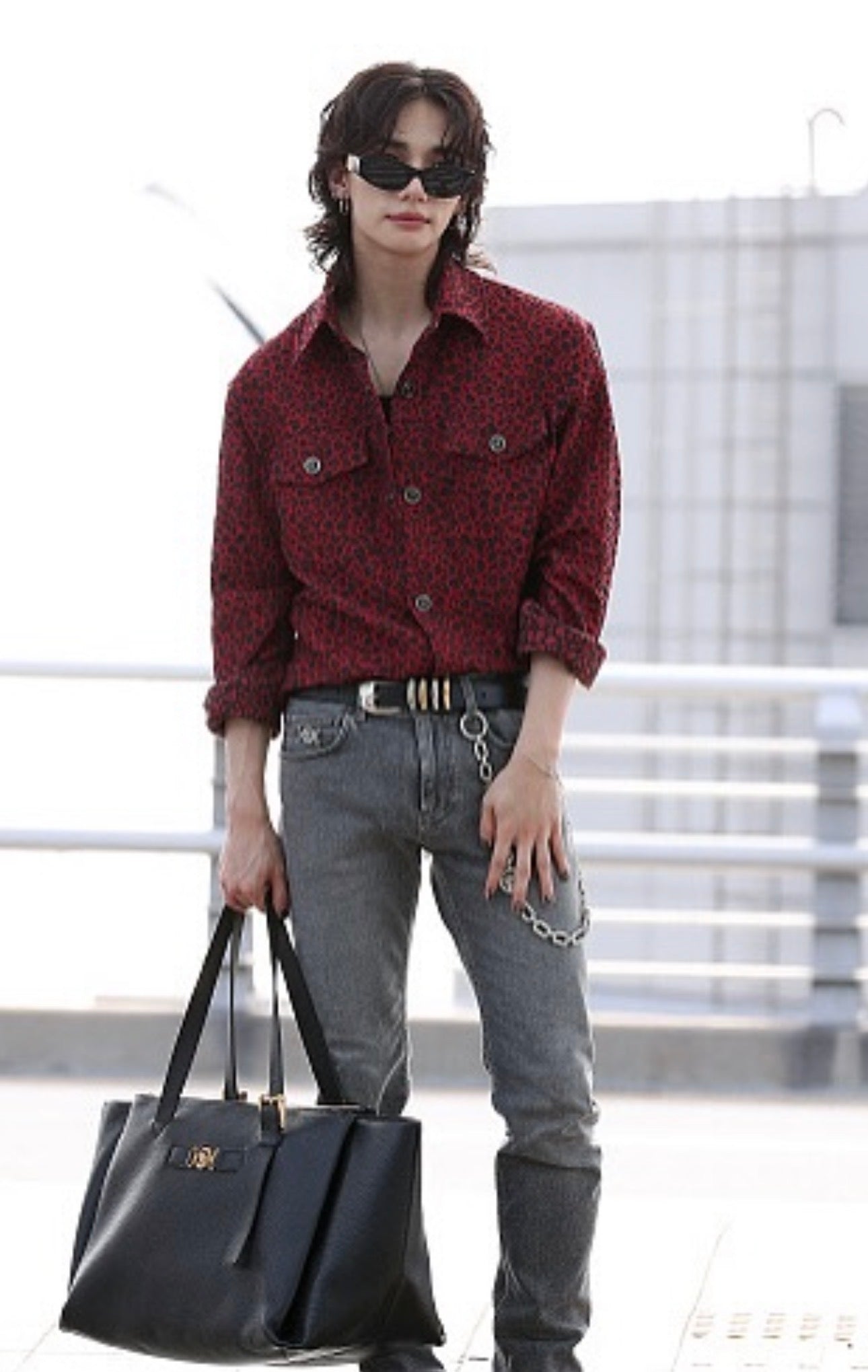 Giacca camicia Versace leopardata rosso/nero in cotone jacquard