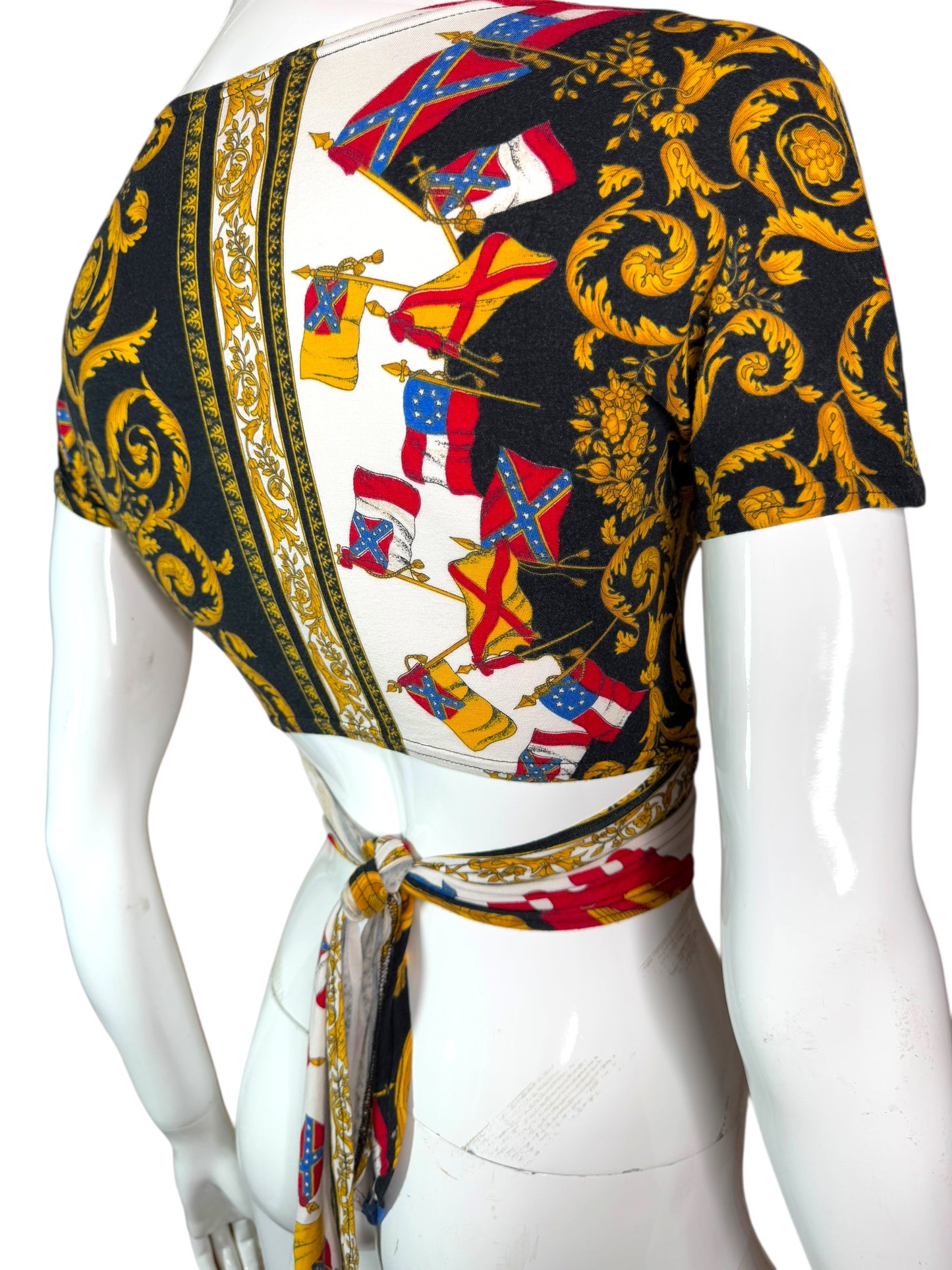 Top vintage Versus Gianni Versace – stampa barocca e bandiere, taglia unica