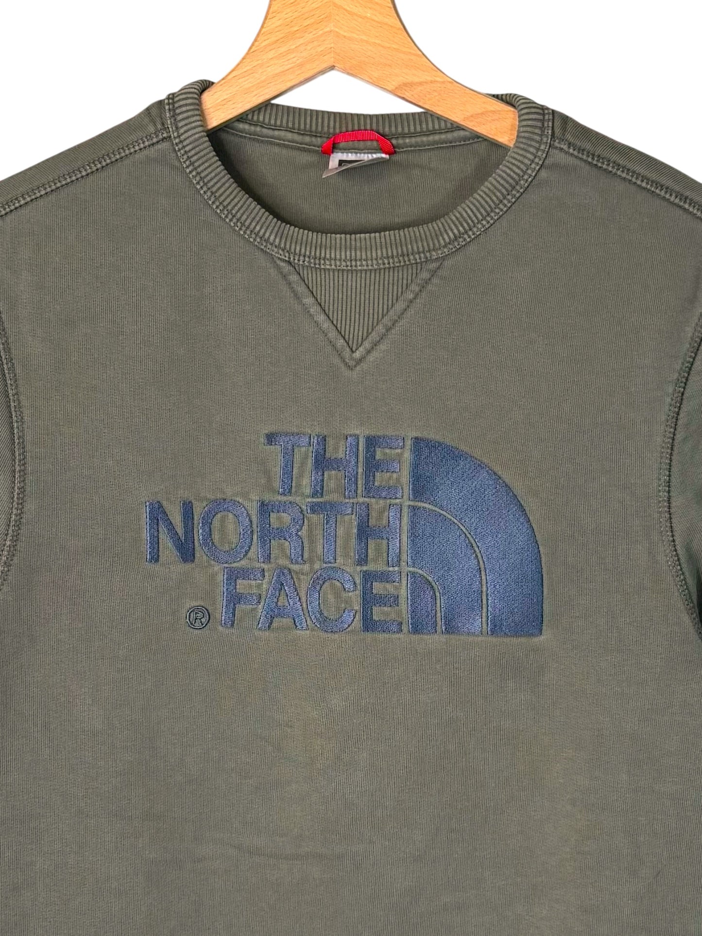 Felpa The North Face verde militare con logo ricamato Taglia XS