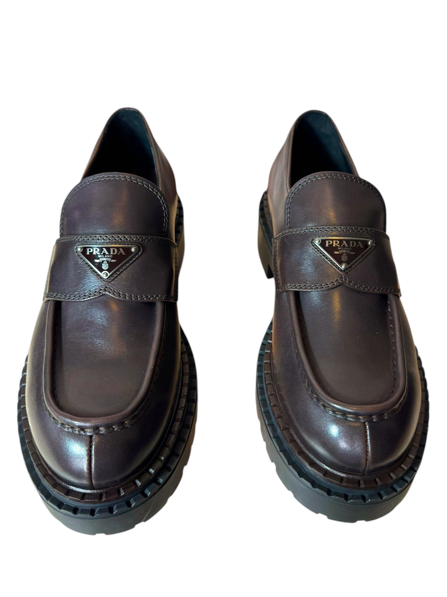 Prada Monolith mocassini in pelle marrone – Taglia 42,5 – Con leggere imperfezioni
