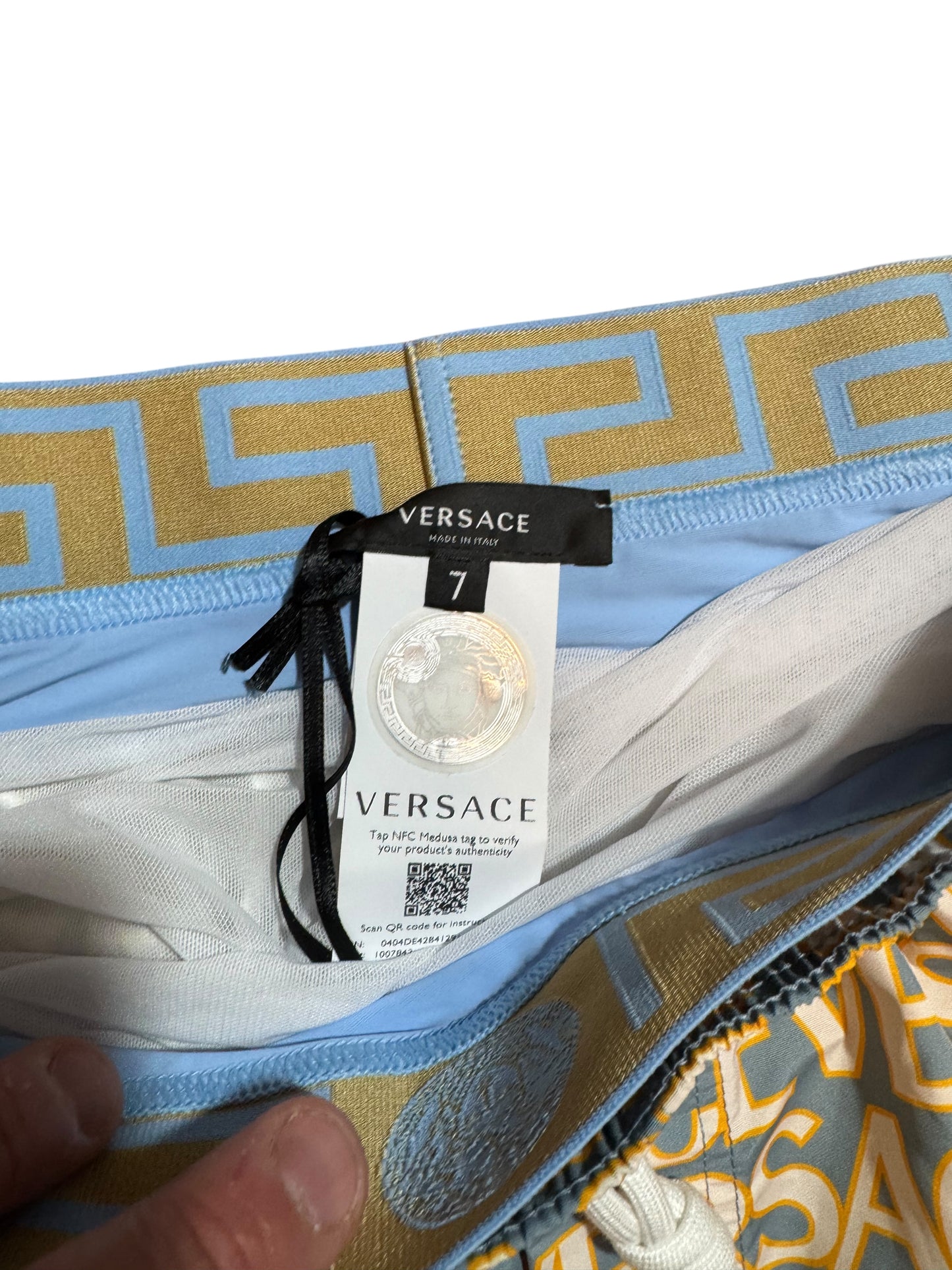 Versace Costume Uomo Logo All Over Azzurro Giallo Taglia XL - Made in Italy