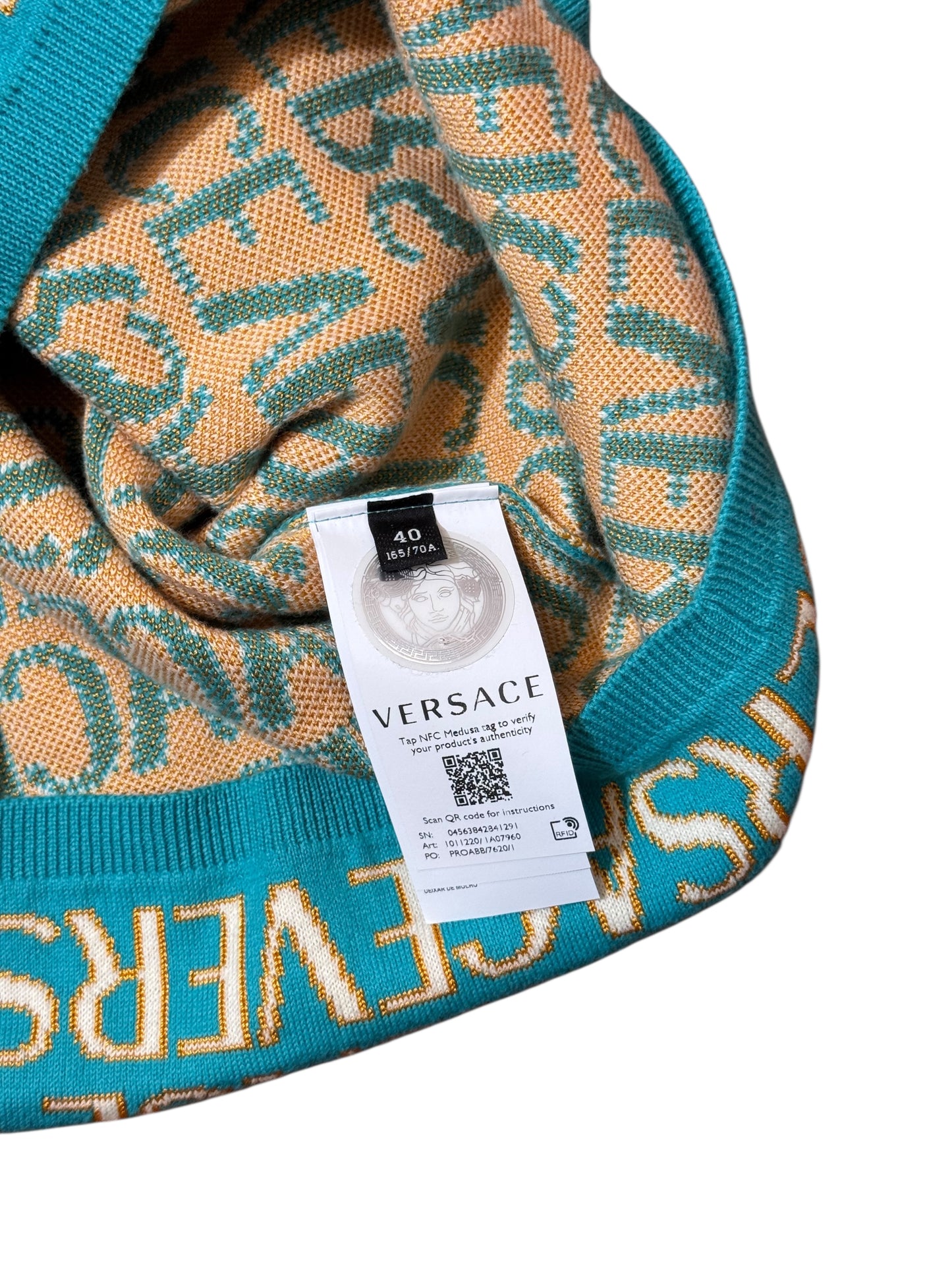 Gonna Versace Donna Taglia 40 – Jacquard Azzurro/Oro – Nuova