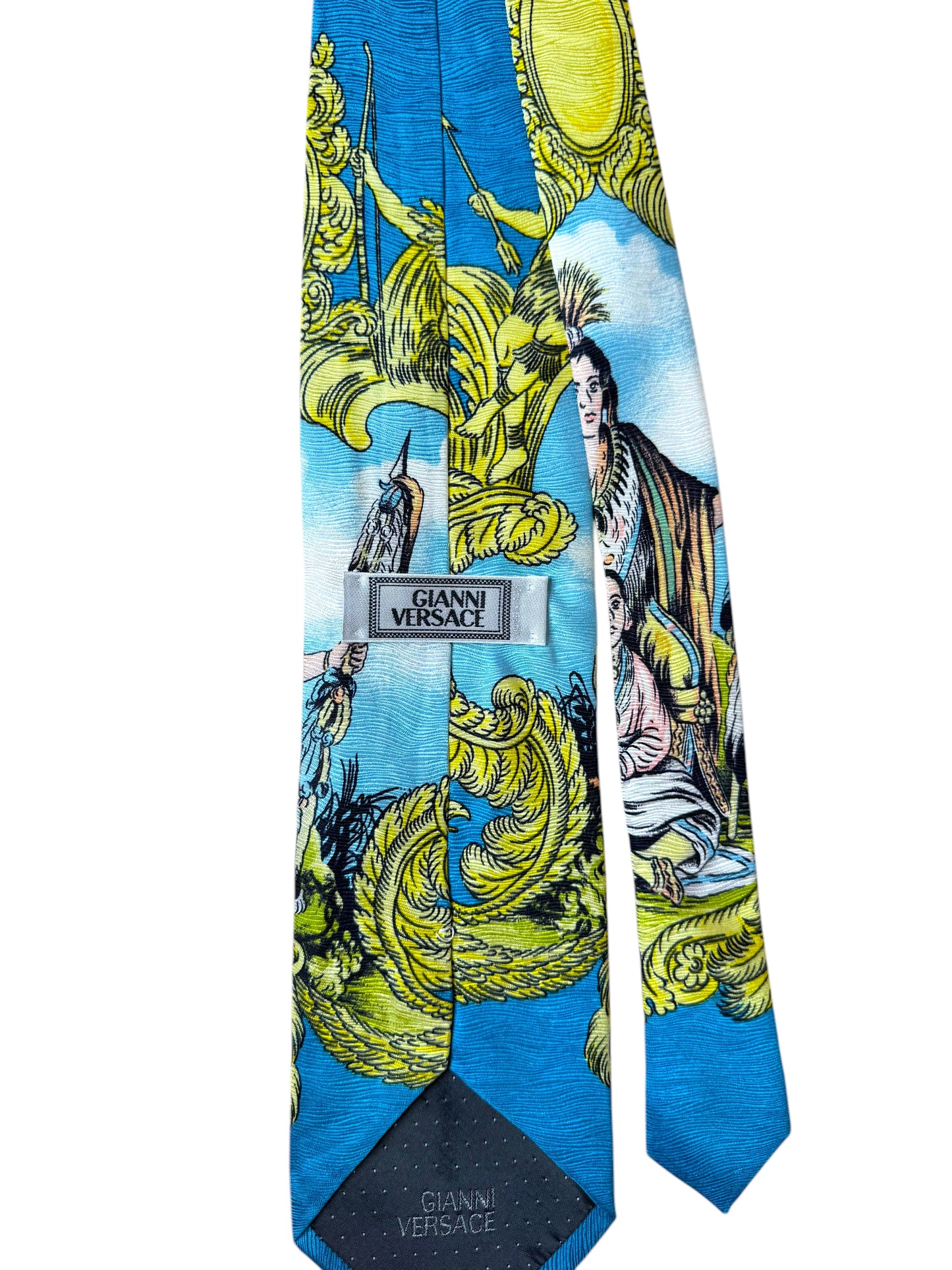 Cravatta Gianni Versace Vintage in Seta – Motivo Barocco con Figure Indiane