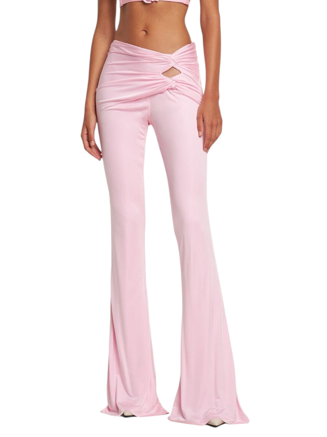 Versace x Dua Lipa Pantaloni Flare Rosa con Drappeggio Vita – Taglia 42