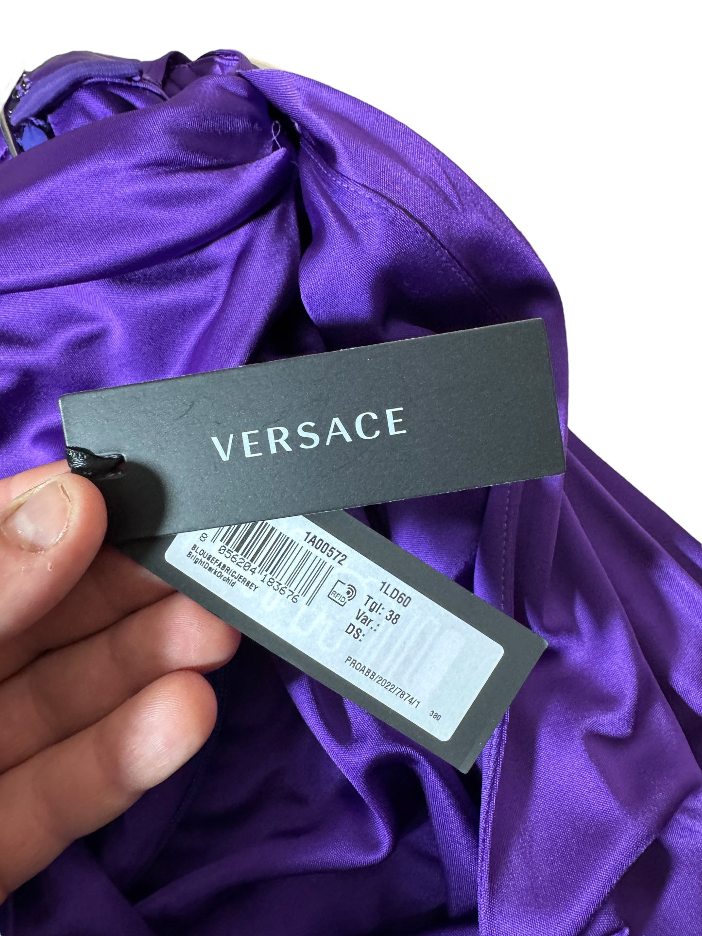 Top VERSACE Viola Drappeggiato con Scollo Profondo – Taglia 38 – Made in Italy