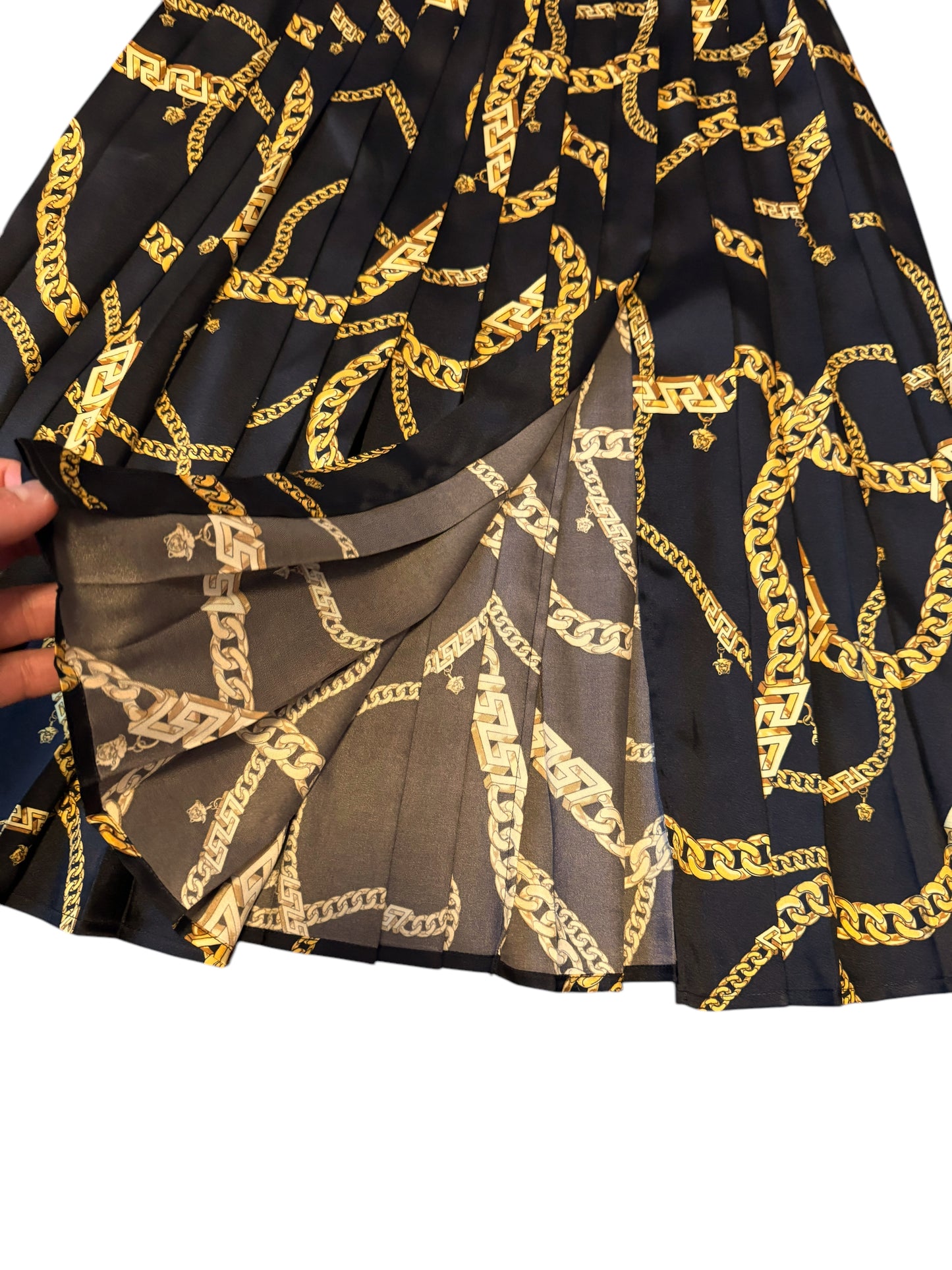 Gonna Plissé Versace Originale Taglia 38 - Motivo Catene Oro - Made in Italy