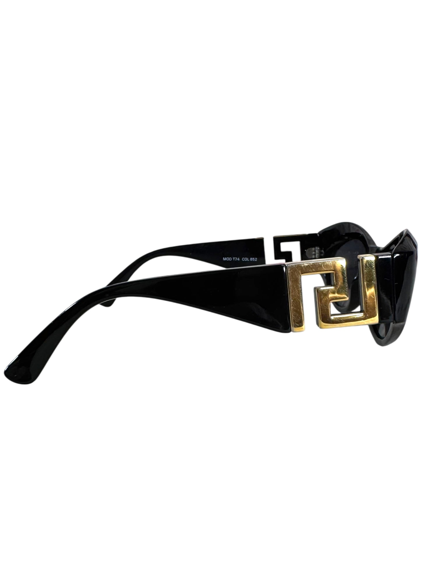 Occhiali da sole vintage Gianni Versace anni ’90 nero con logo Greca dorato