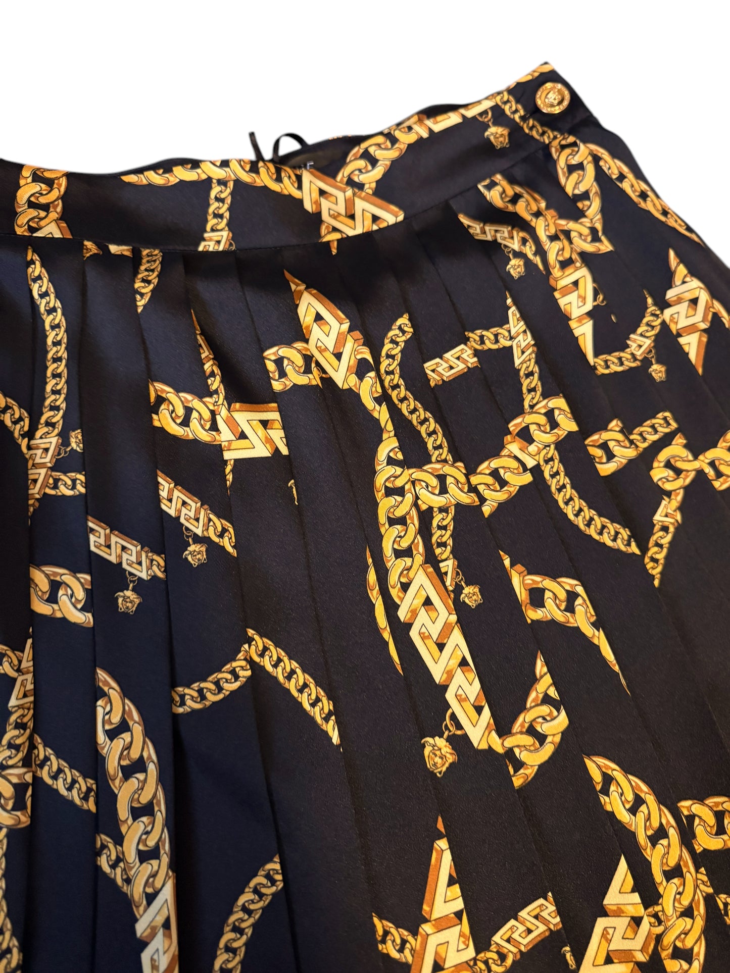 Gonna Plissé Versace Originale Taglia 38 - Motivo Catene Oro - Made in Italy