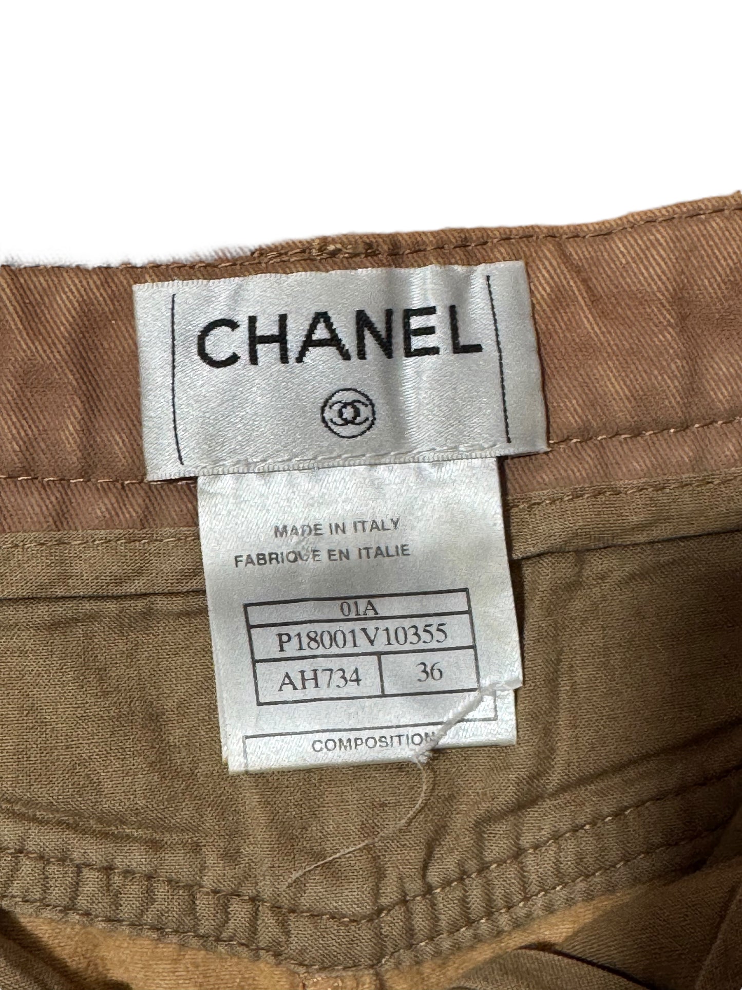 Chanel Pantaloni Donna Flare Cotone Beige con Inserti Ecopelle – FR 36 (IT 40)