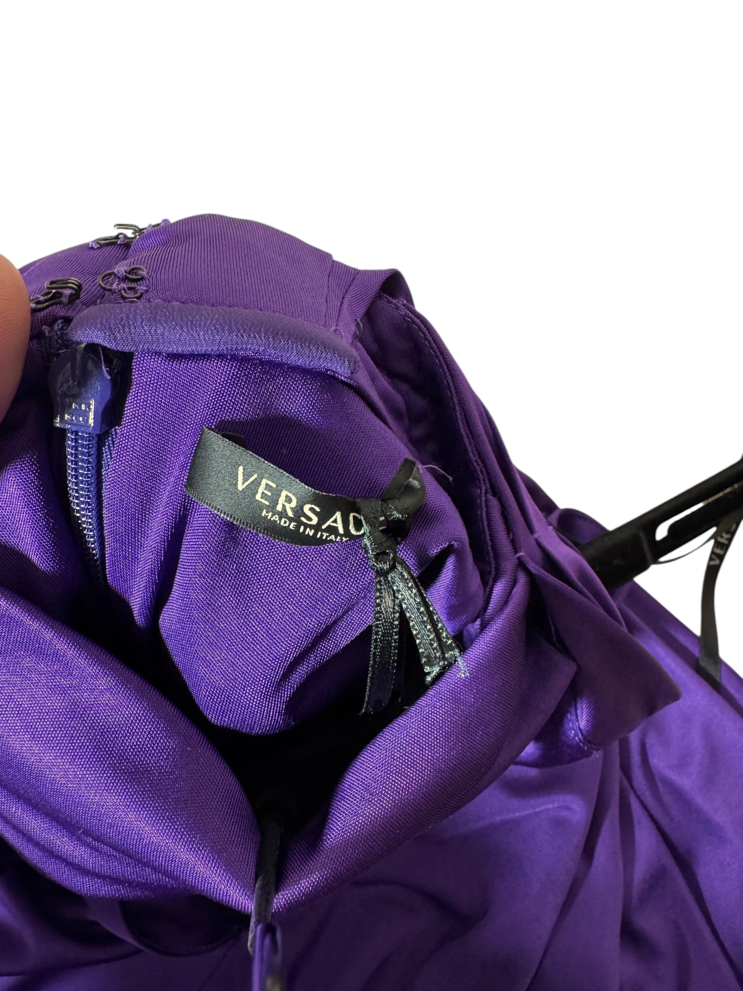 Top VERSACE Viola Drappeggiato con Scollo Profondo – Taglia 38 – Made in Italy