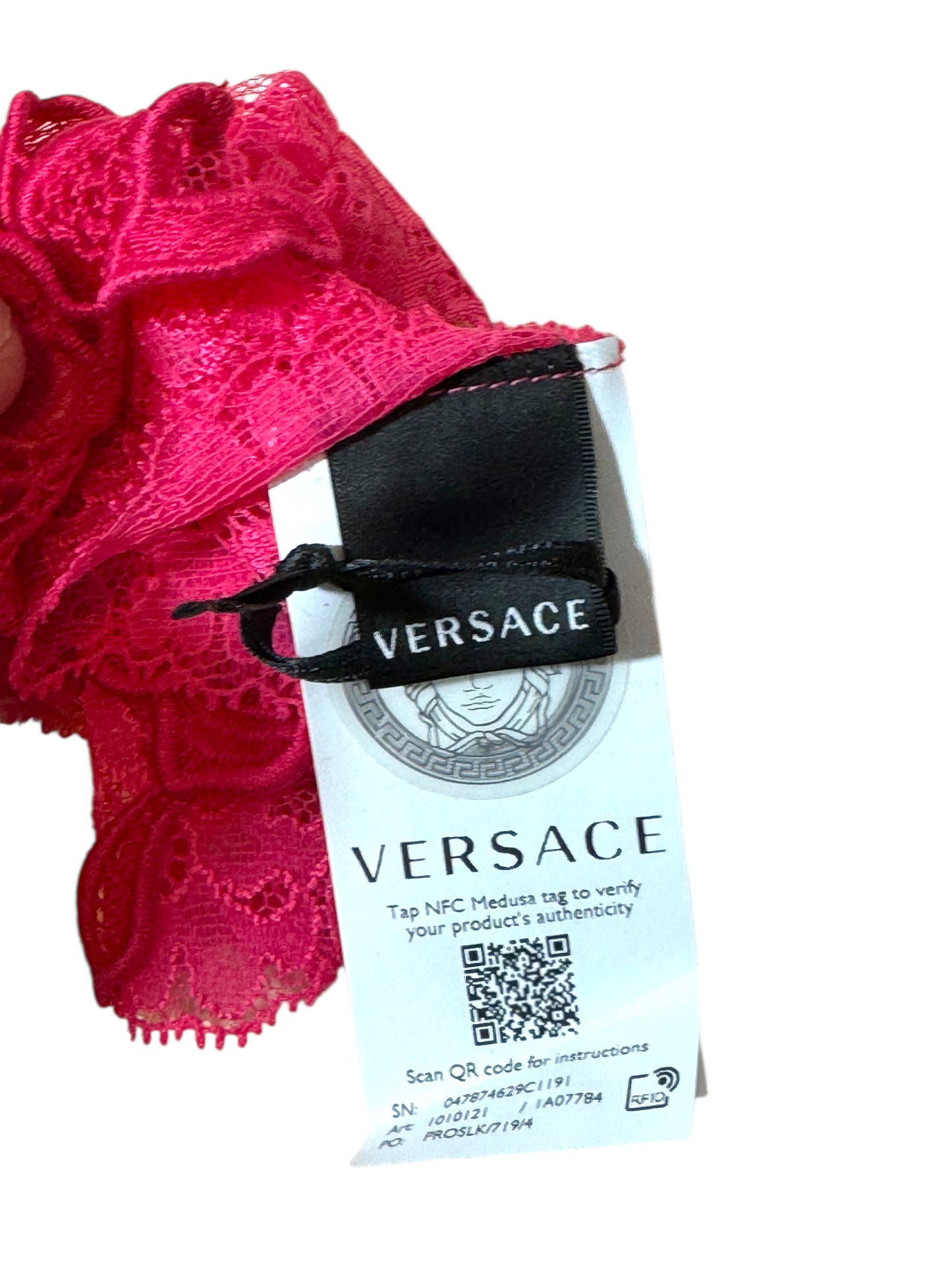 Guanti pizzo fucsia Versace – Ricamo floreale – Taglia 7 (S/M) Made in Italy