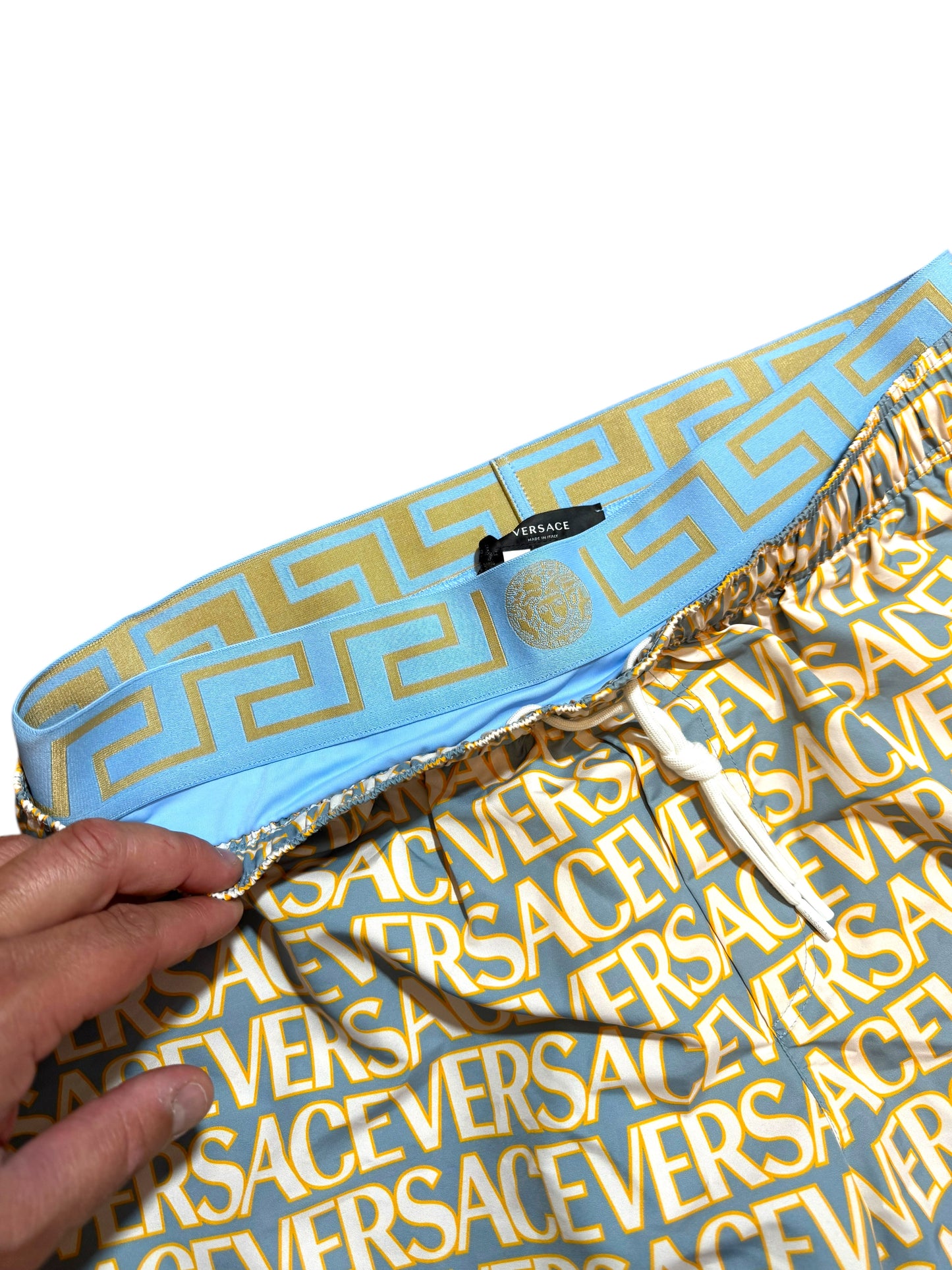 Versace Costume Uomo Logo All Over Azzurro Giallo Taglia XL - Made in Italy