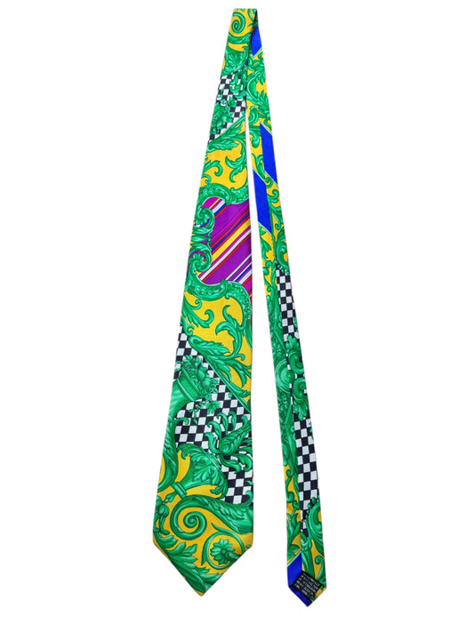 Cravatta Gianni Versace vintage seta fantasia barocca multicolor