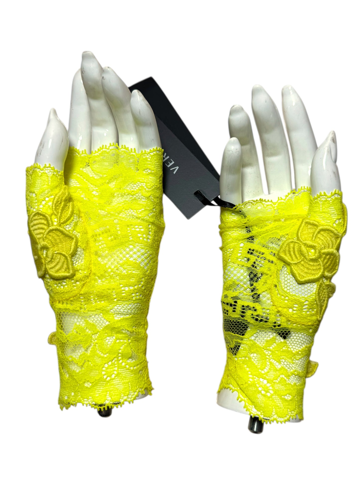 Guanti pizzo giallo Versace – Ricamo floreale – Taglia 7 (S/M)