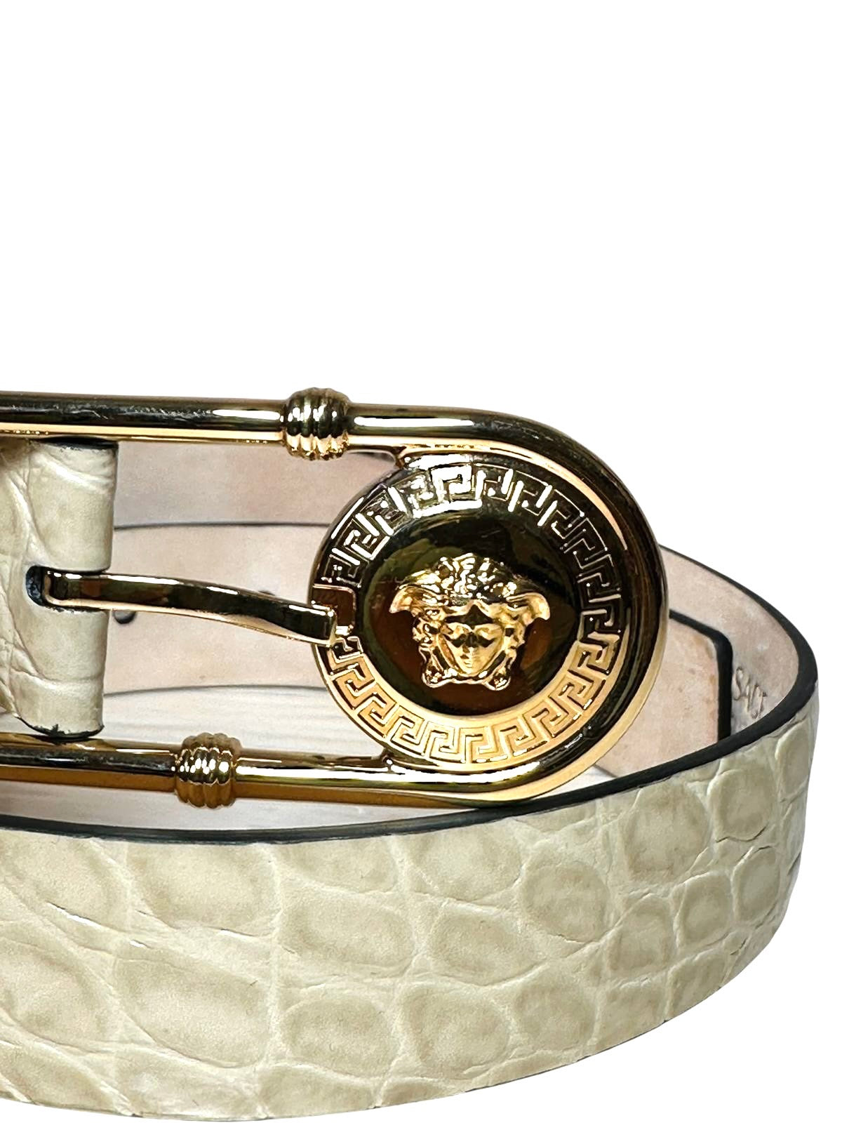 Versace - Cintura vintage in pelle stampa cocco con fibbia Medusa dorata