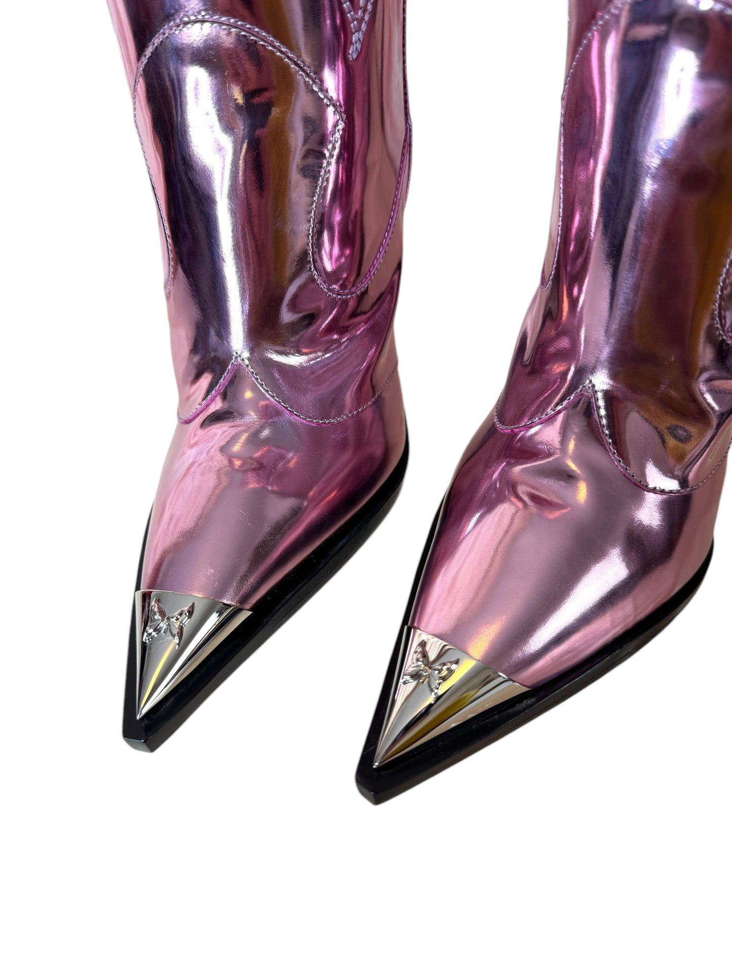 Versace x Dua Lipa Stivali Texani Pink Laminati – Taglia 40