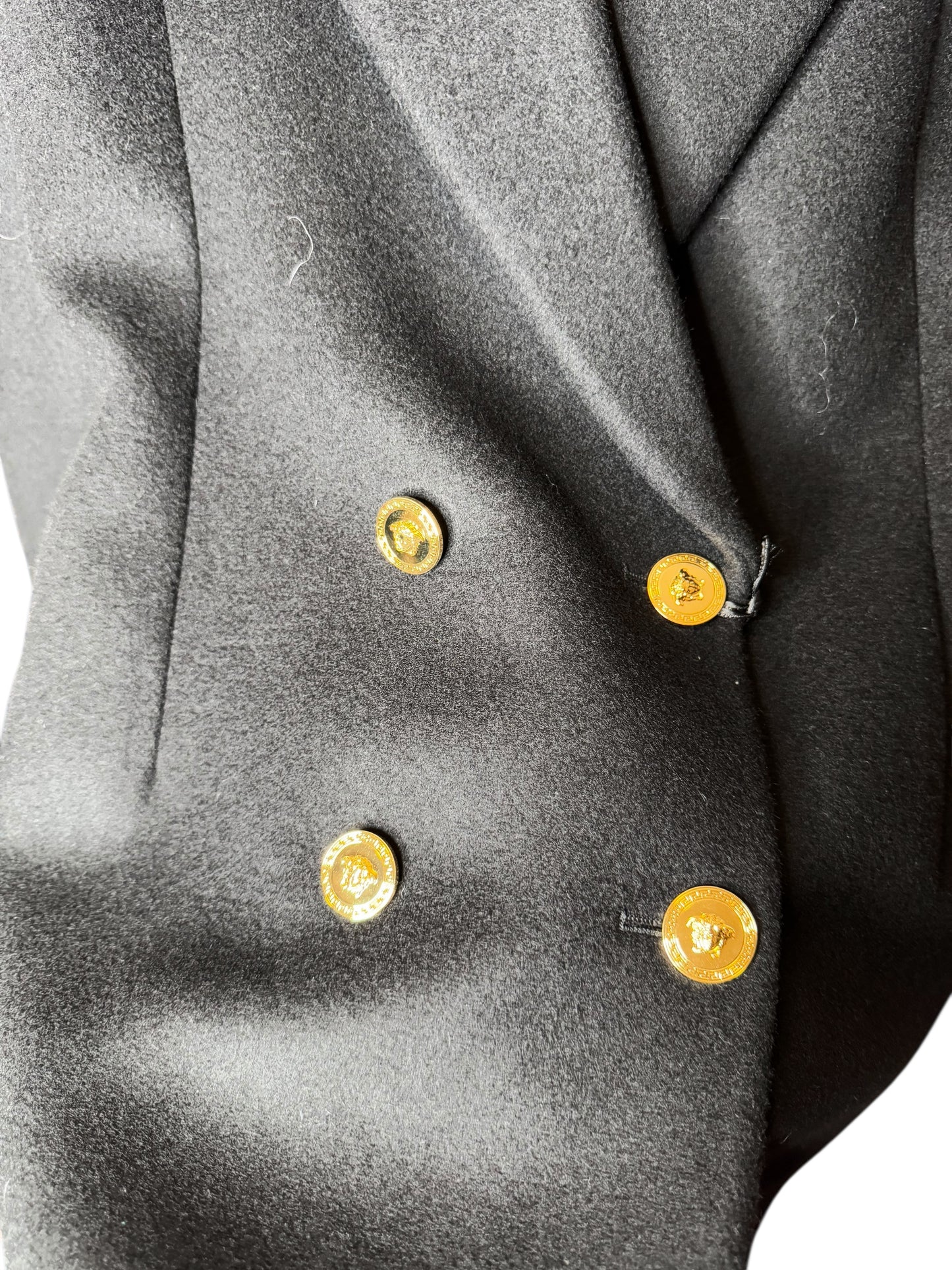 Cappotto doppiopetto uomo Versace nero lana tg. 50 bottoni Medusa oro