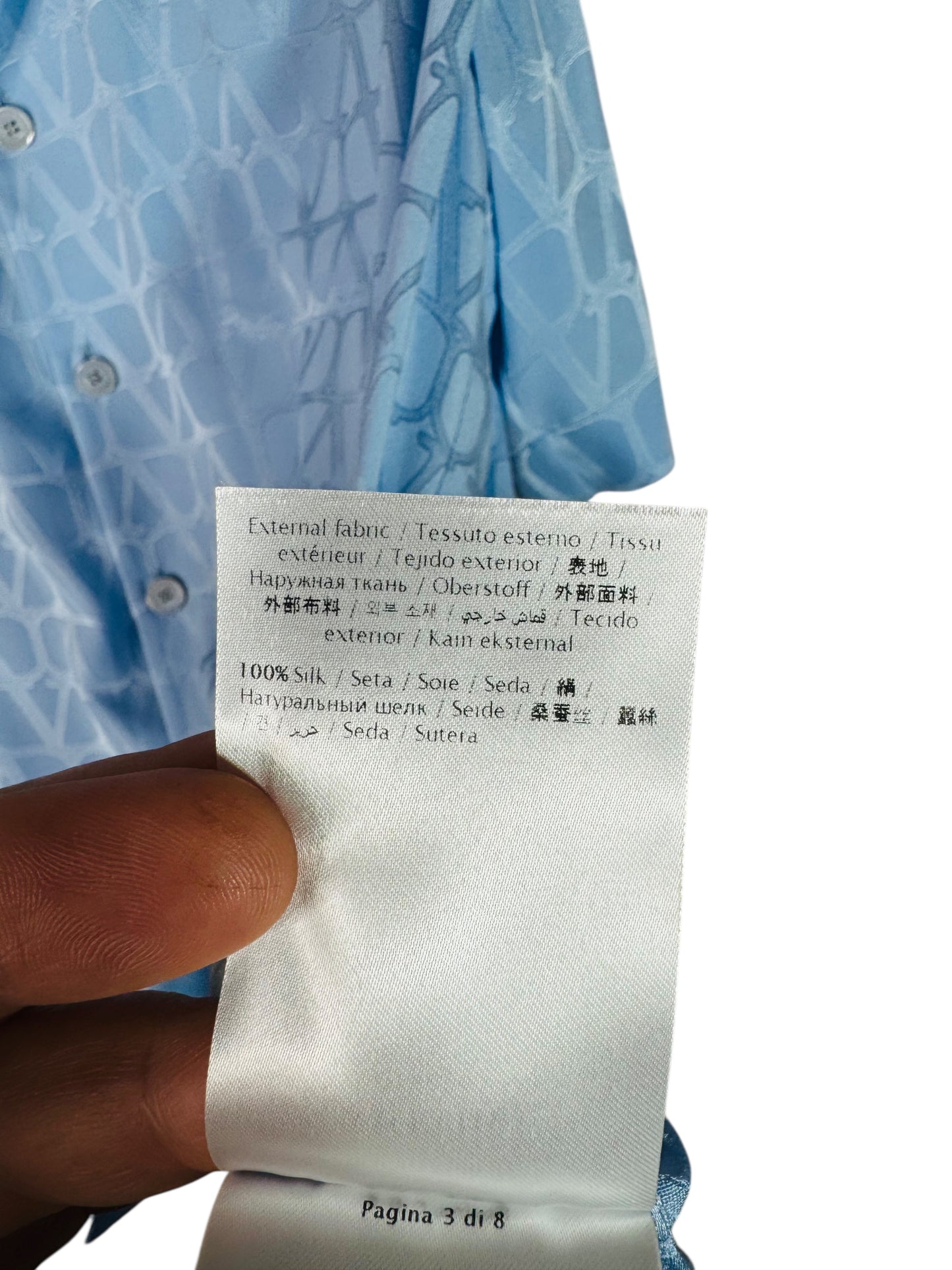 Valentino camicia seta azzurra con monogramma V logo tono su tono TG 46