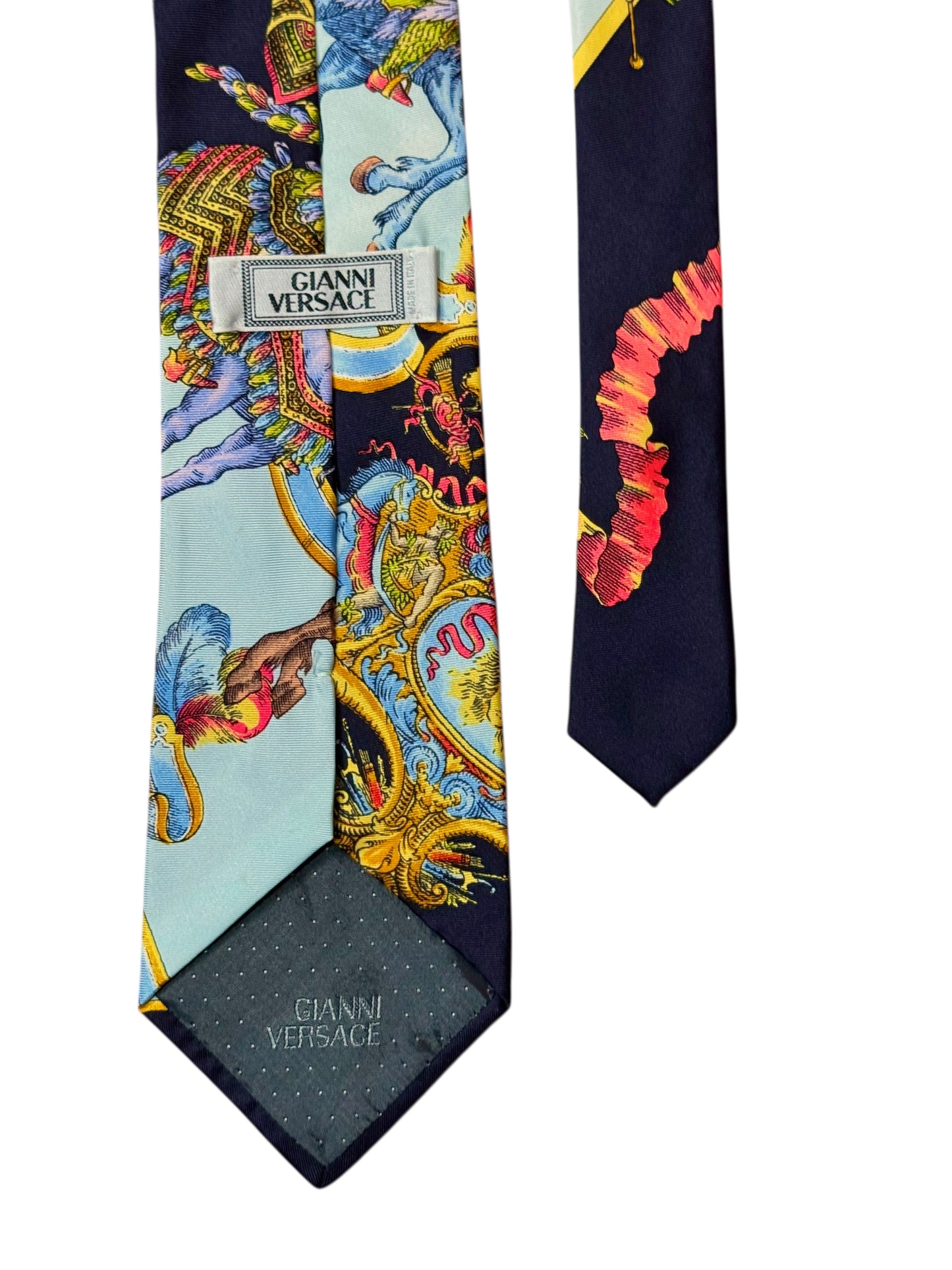 Cravatta vintage Gianni Versace seta stampa carrozza barocca medievale