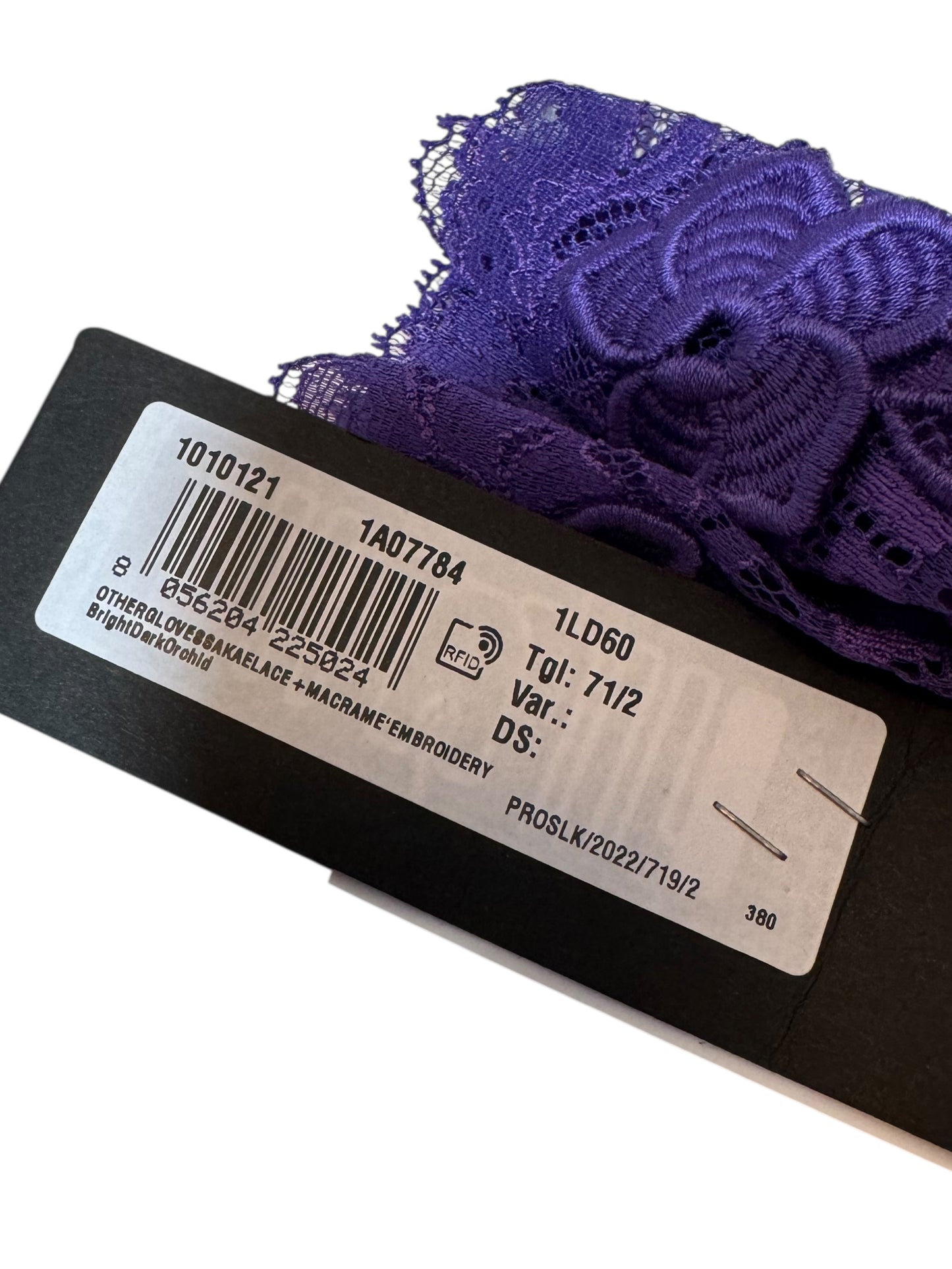 Guanti pizzo viola Versace – Ricamo floreale – Taglia 7,5 (M) Made in Italy