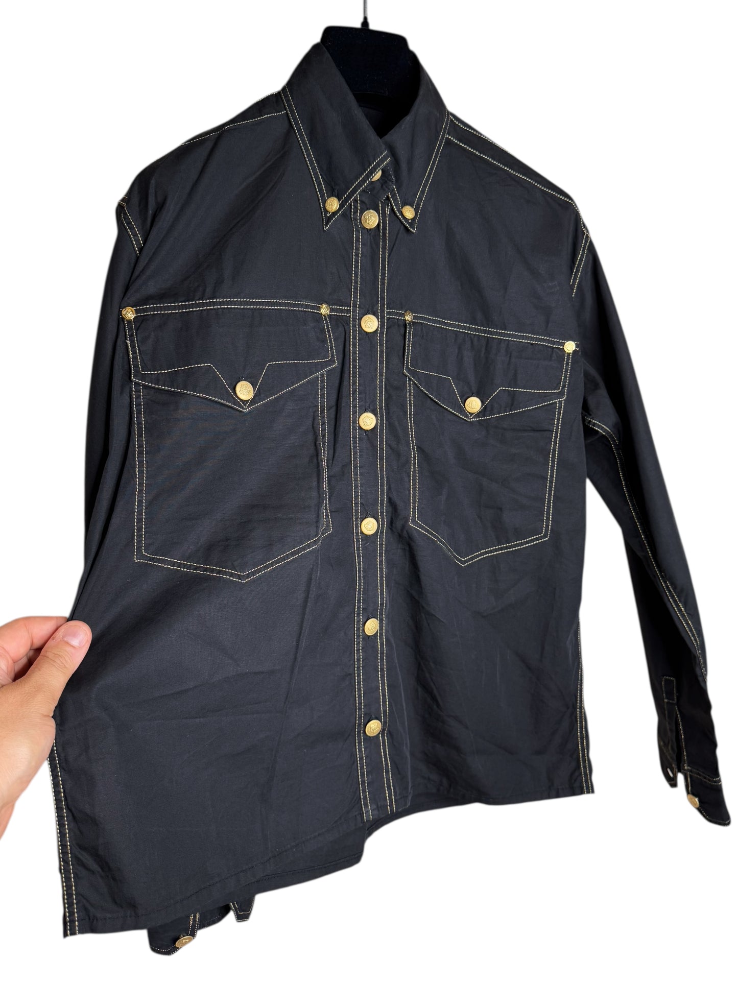 Camicia Vintage Versace Jeans Signature Nera – Bottoni Oro Medusa – Made in Italy – Taglia S