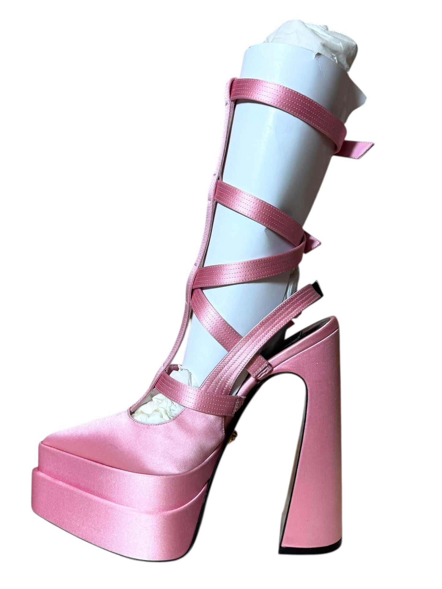 Sandali platform Versace in raso rosa – Modello Medusa Aevitas – Taglia 38 – Made in Italy