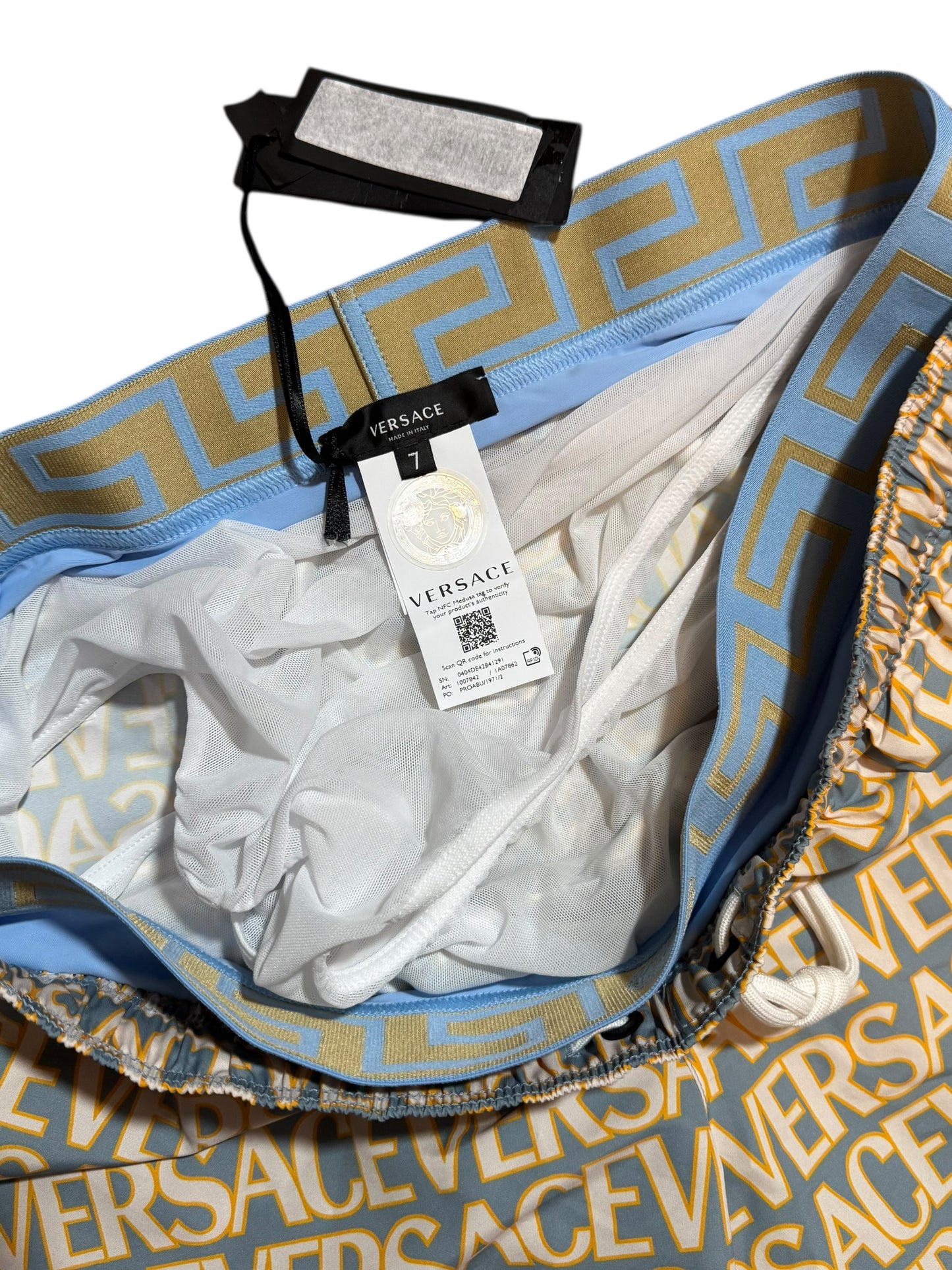 Versace Costume Uomo Logo All Over Azzurro Giallo Taglia XL - Made in Italy