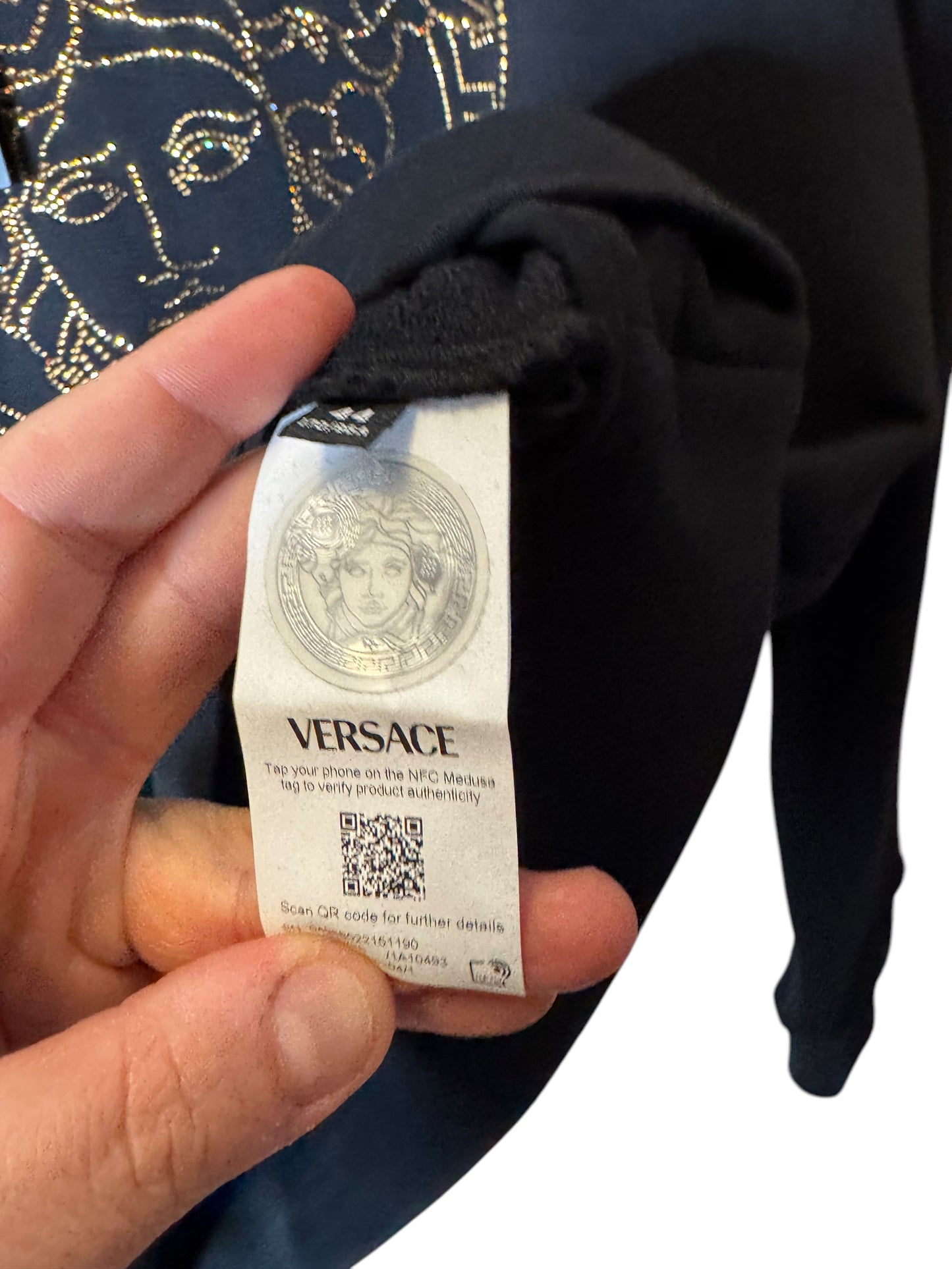 Felpa Versace nera con Medusa in cristalli dorati - Taglia 44