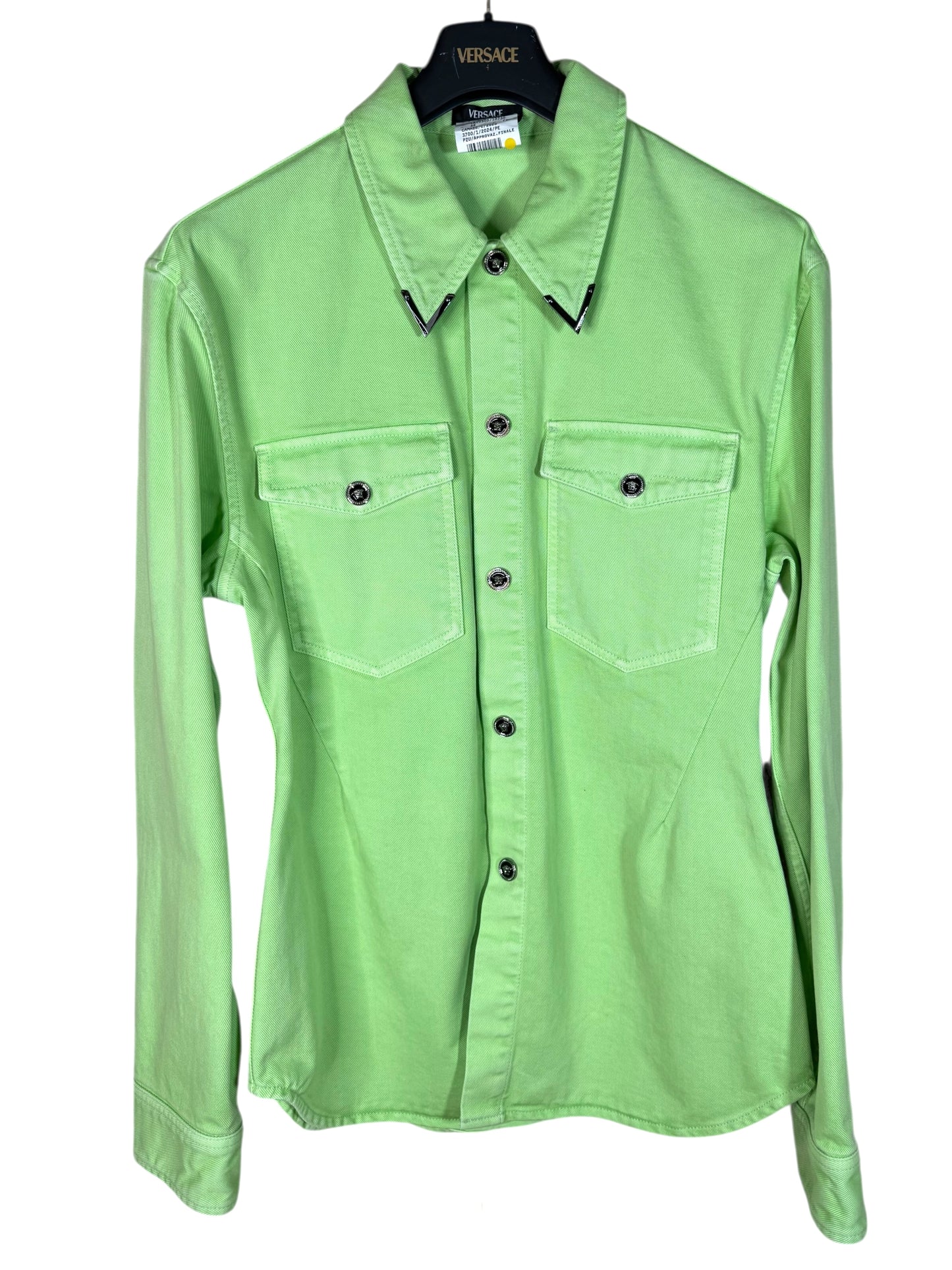 Camicia Giacca Versace in denim verde lime con dettagli metallici