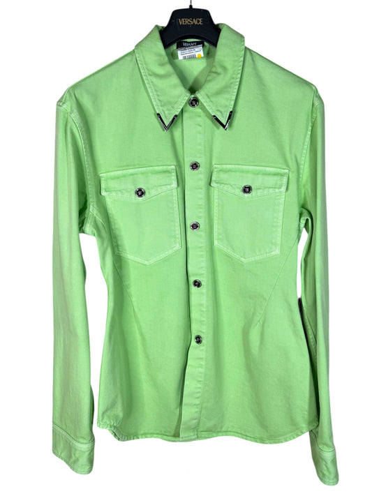 Camicia Giacca Versace in denim verde lime con dettagli metallici