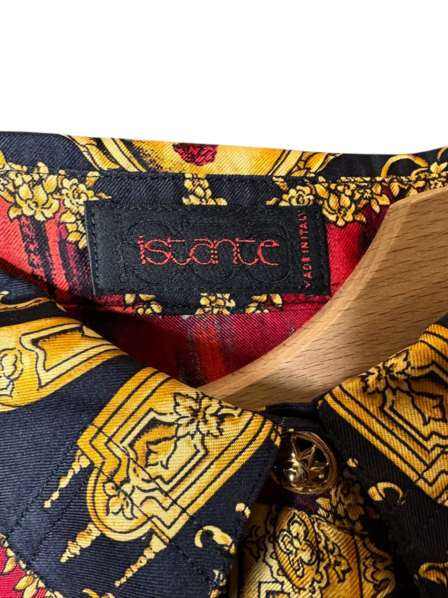 Camicia vintage Gianni Versace – Linea Istante – Taglia 42 – Stampa barocca oro e animalier rossa